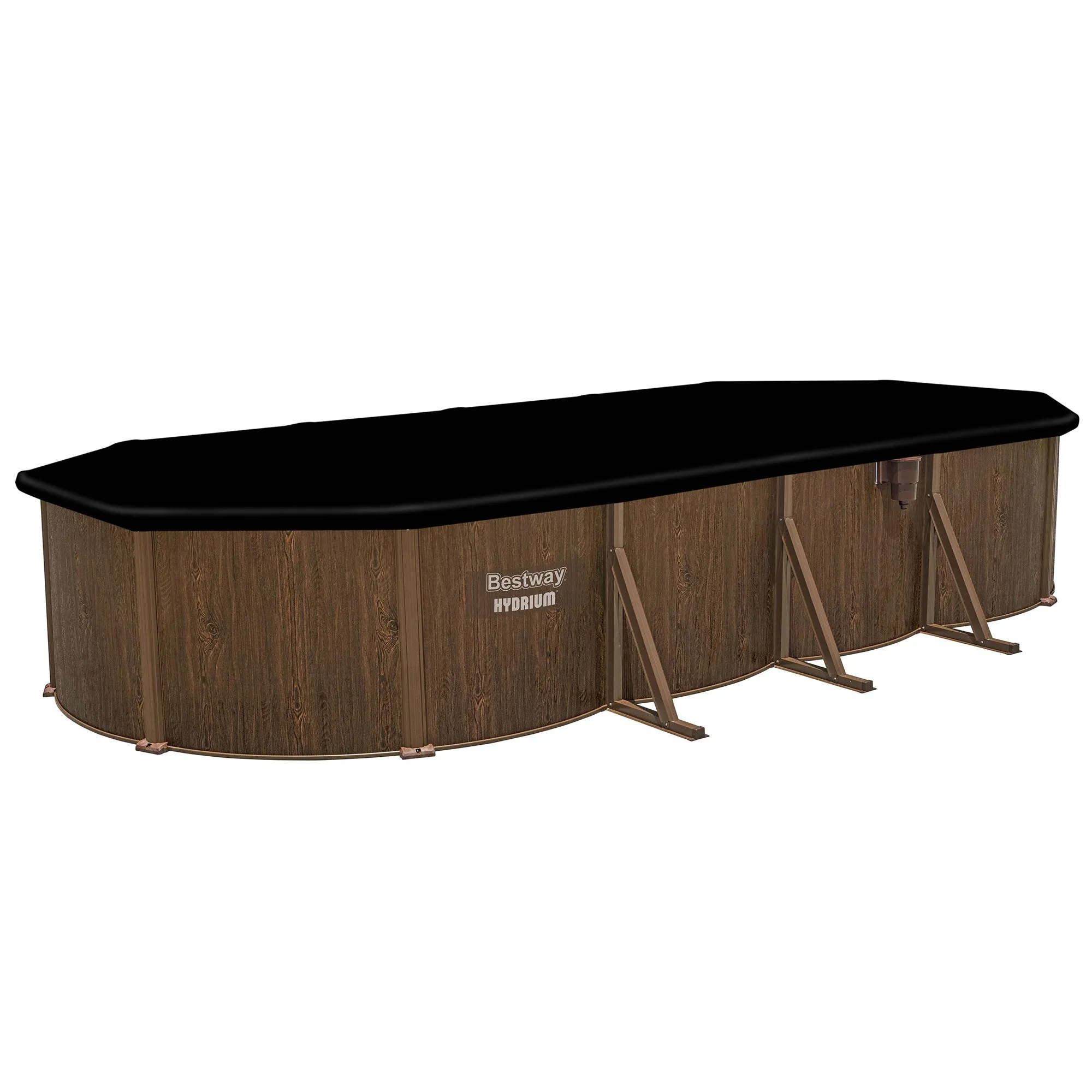 Bestway Hydrium 24'x12'x52" Oval Above Ground Swimming Pool Set, Brown Woodgrain