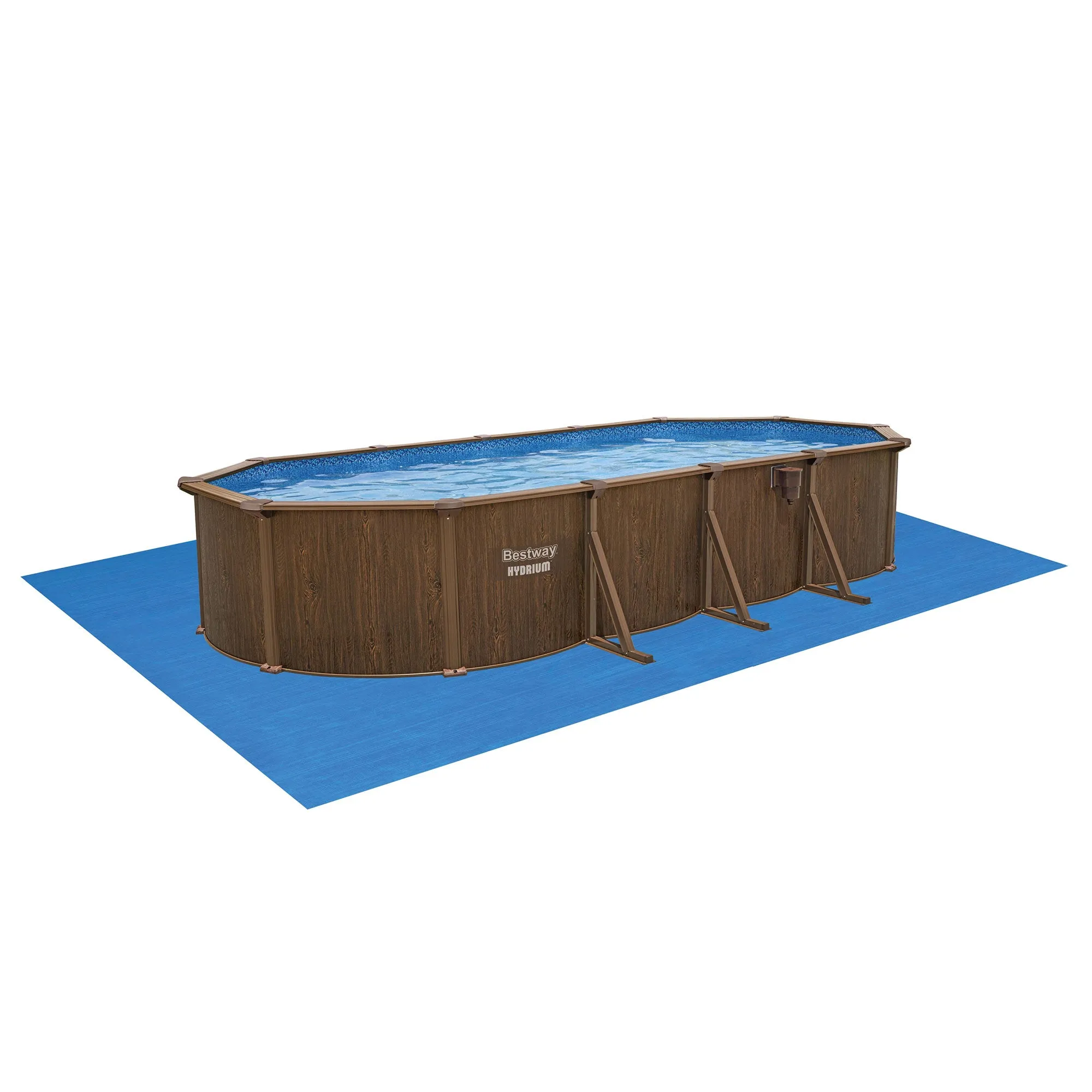 Bestway Hydrium 24'x12'x52" Oval Above Ground Swimming Pool Set, Brown Woodgrain