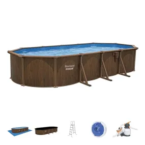 Bestway Hydrium 24'x12'x52" Oval Above Ground Swimming Pool Set, Brown Woodgrain