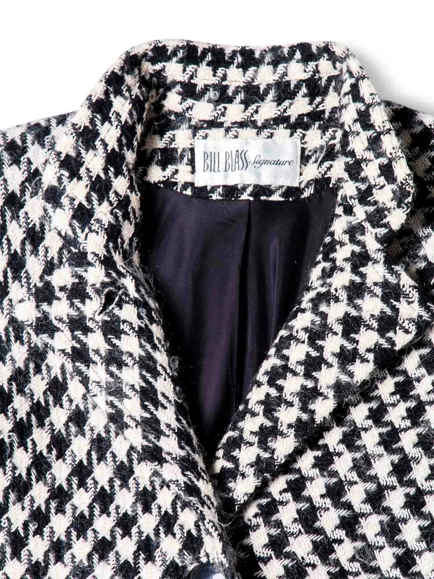 Bill Blass Vintage Alpaca Houndstooth Wool Swing Coat Black White