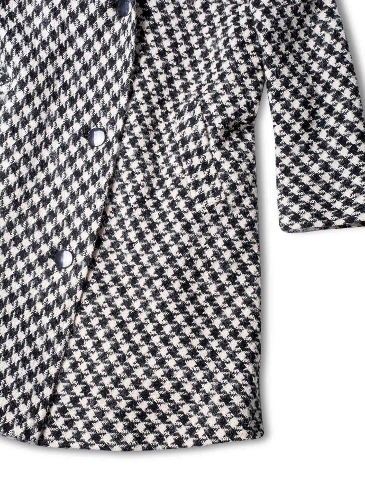 Bill Blass Vintage Alpaca Houndstooth Wool Swing Coat Black White