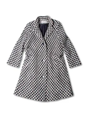 Bill Blass Vintage Alpaca Houndstooth Wool Swing Coat Black White