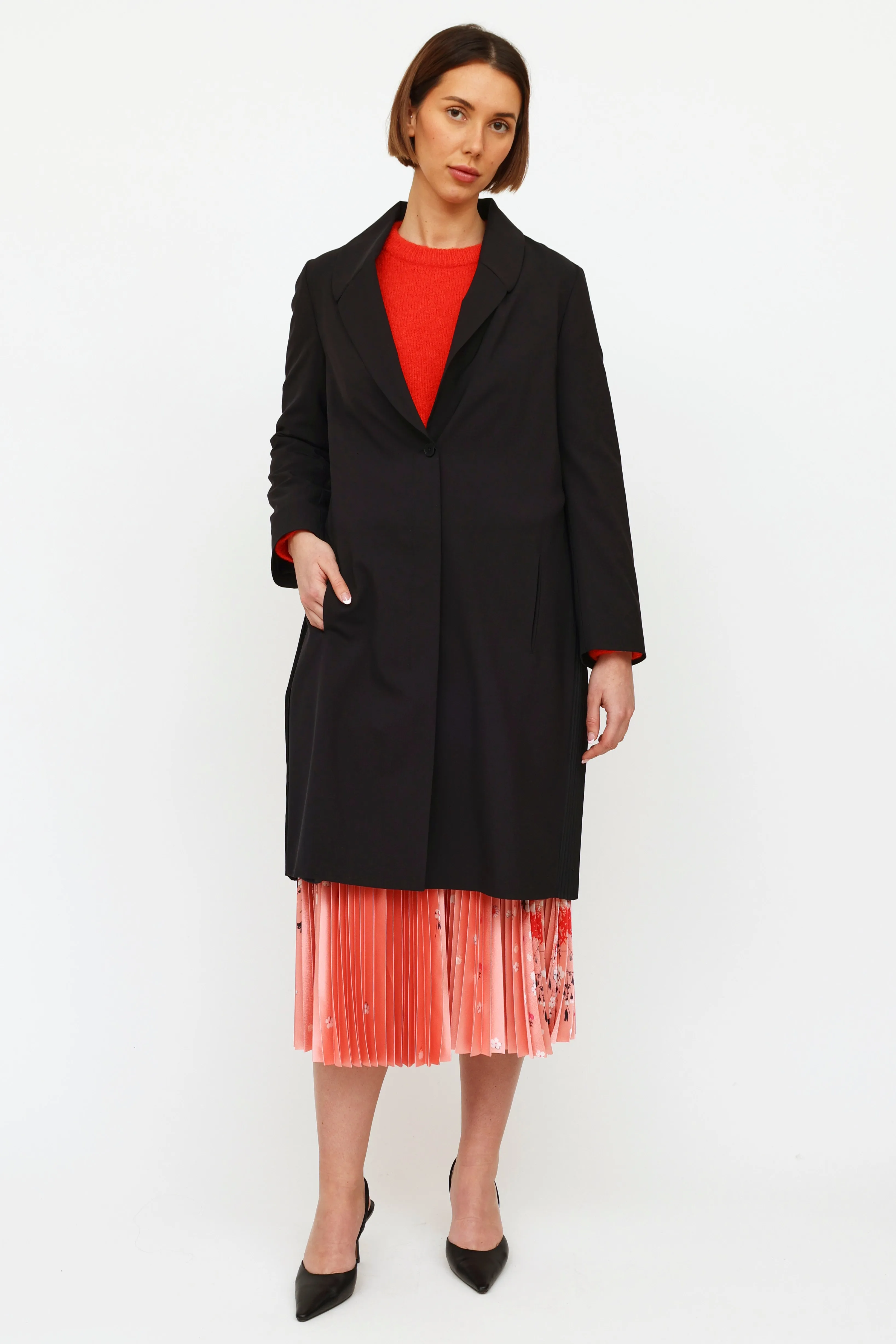 Black Pleated Panel Coat