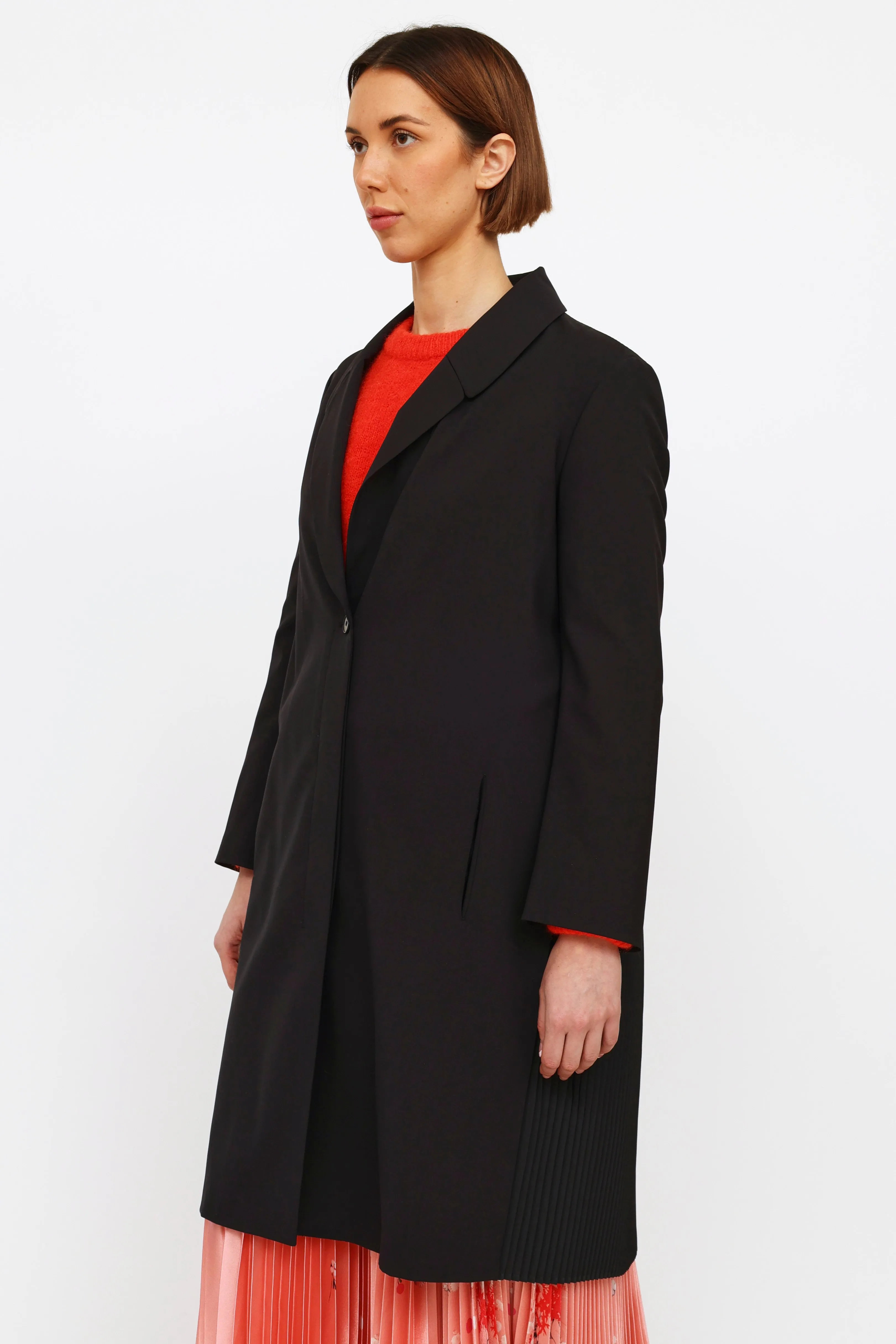 Black Pleated Panel Coat