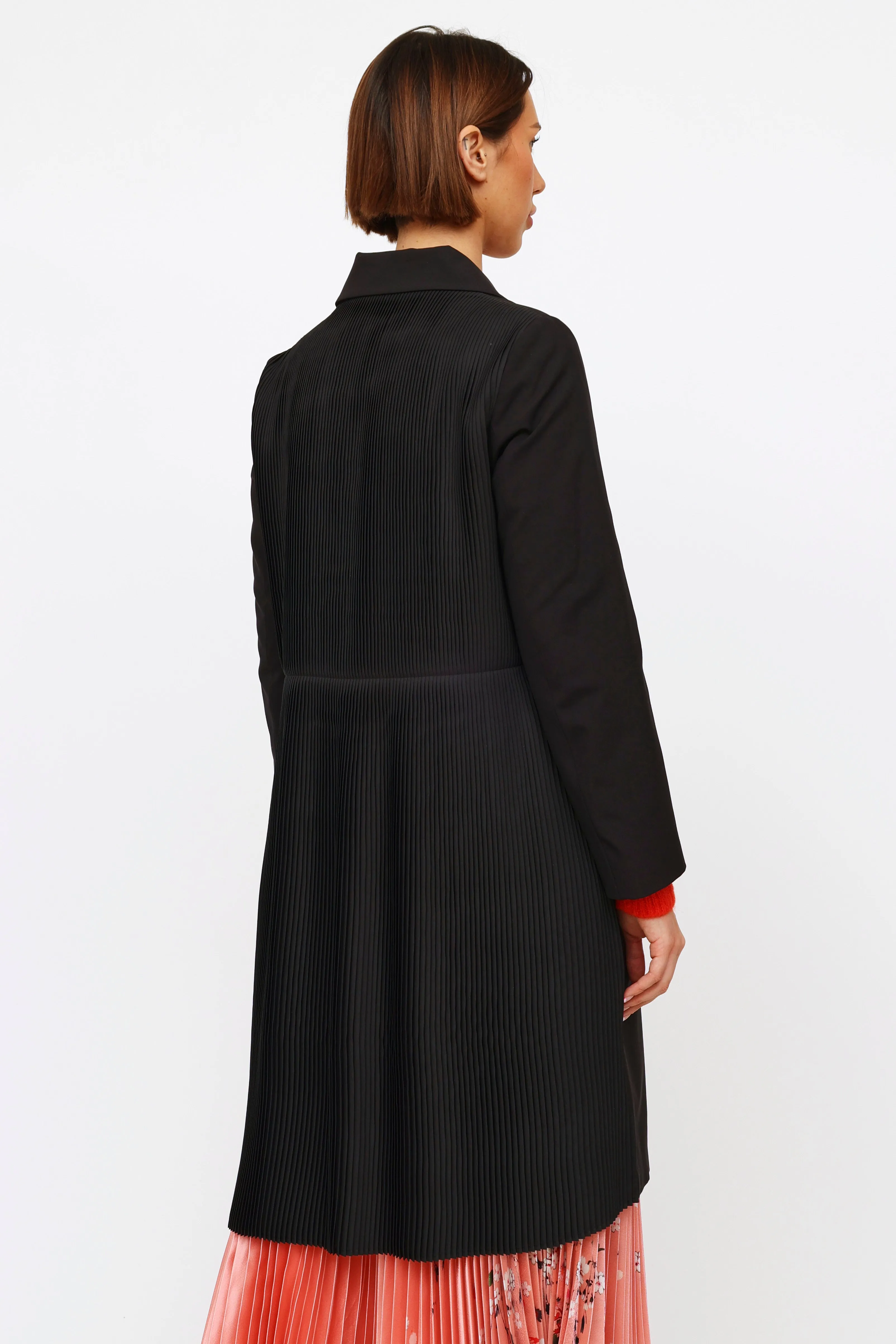 Black Pleated Panel Coat