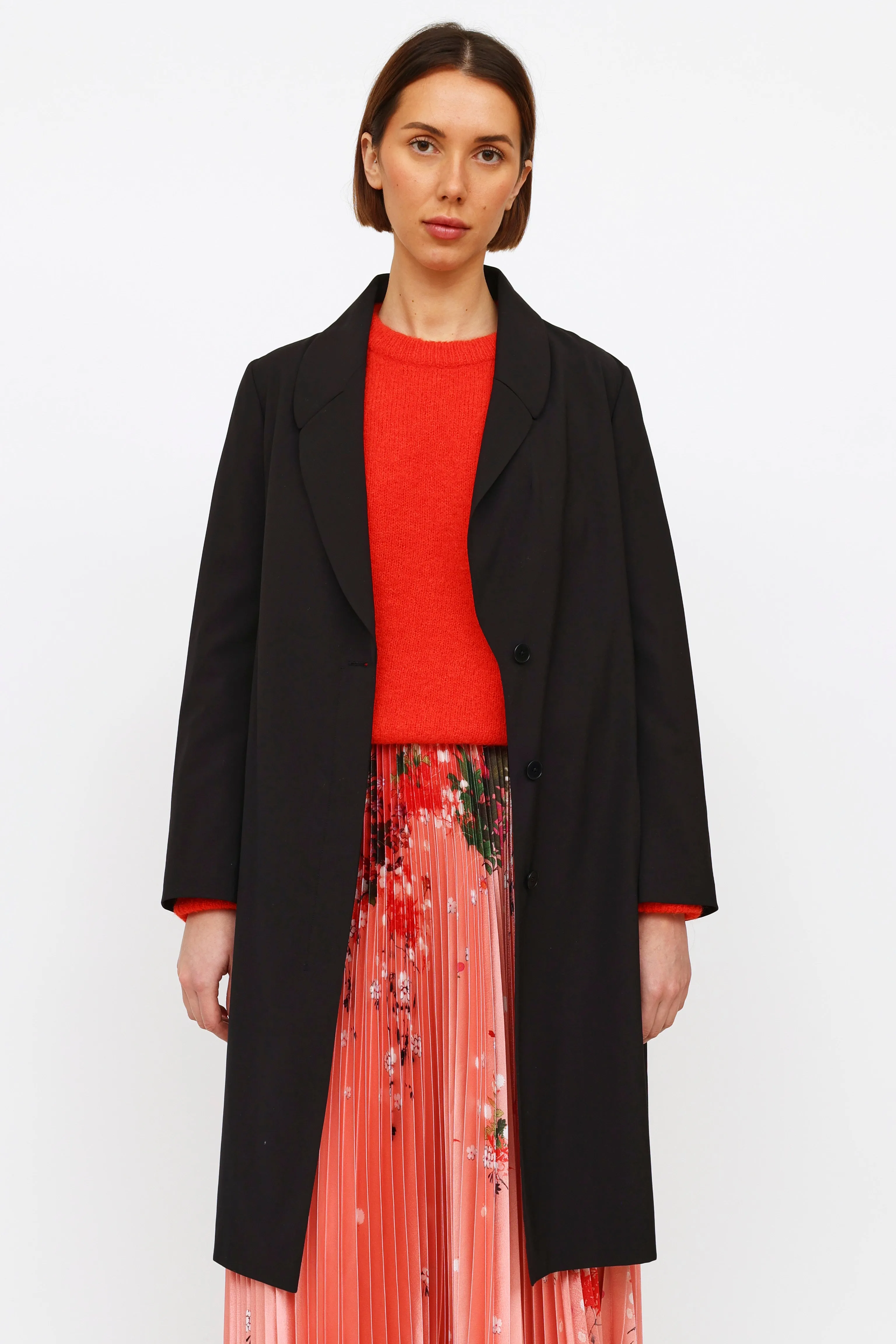 Black Pleated Panel Coat