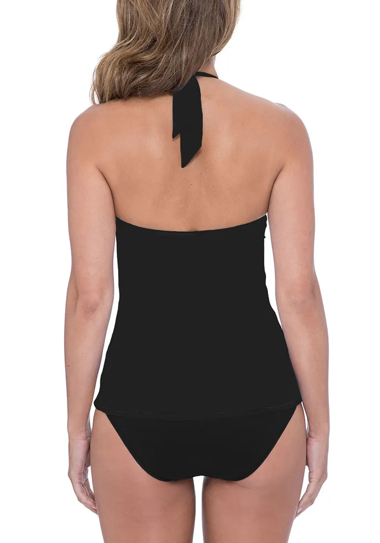 Black Solid Color Halter Tankini Set