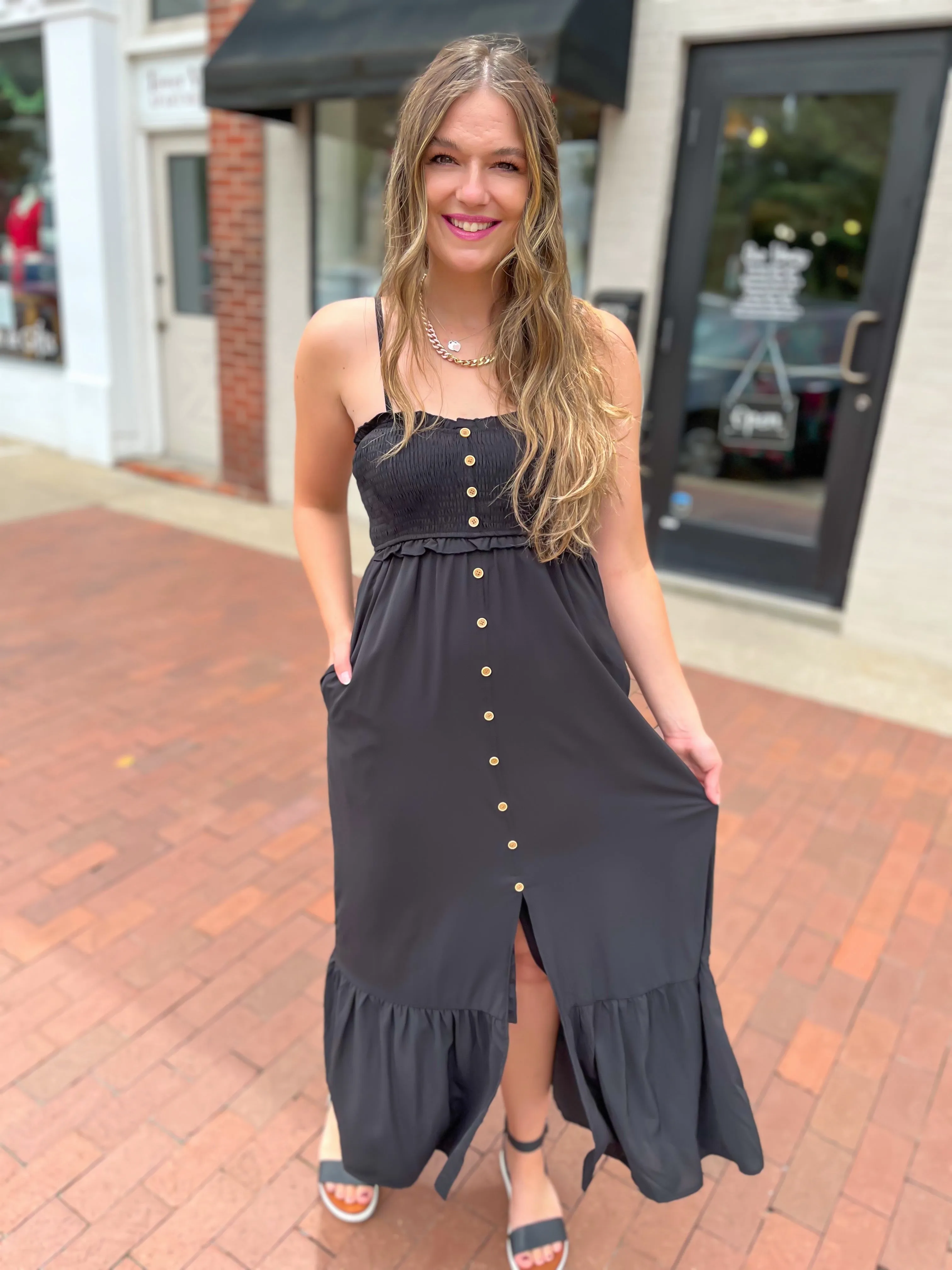 Black Sweetheart Button Down Maxi Dress