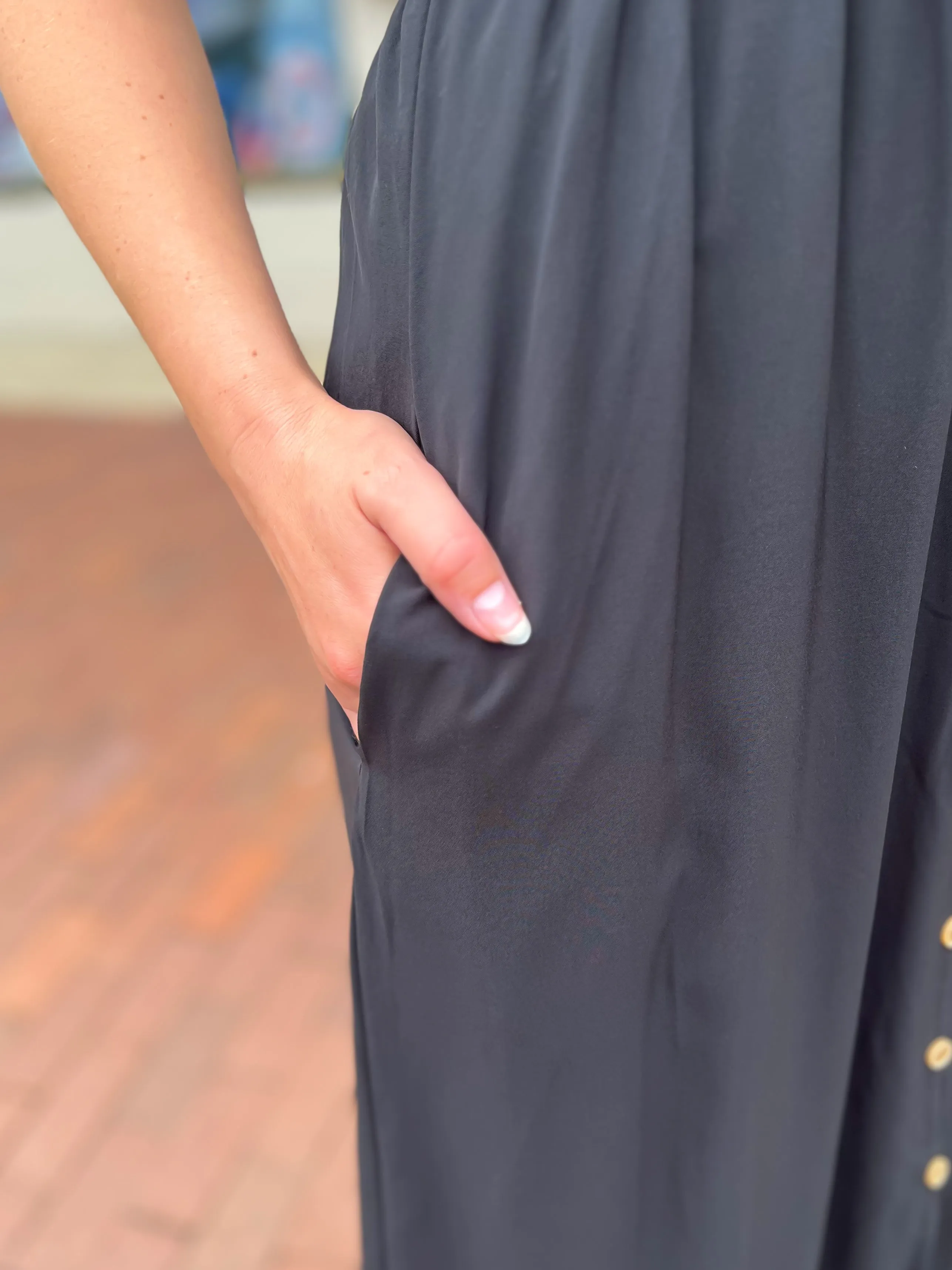 Black Sweetheart Button Down Maxi Dress