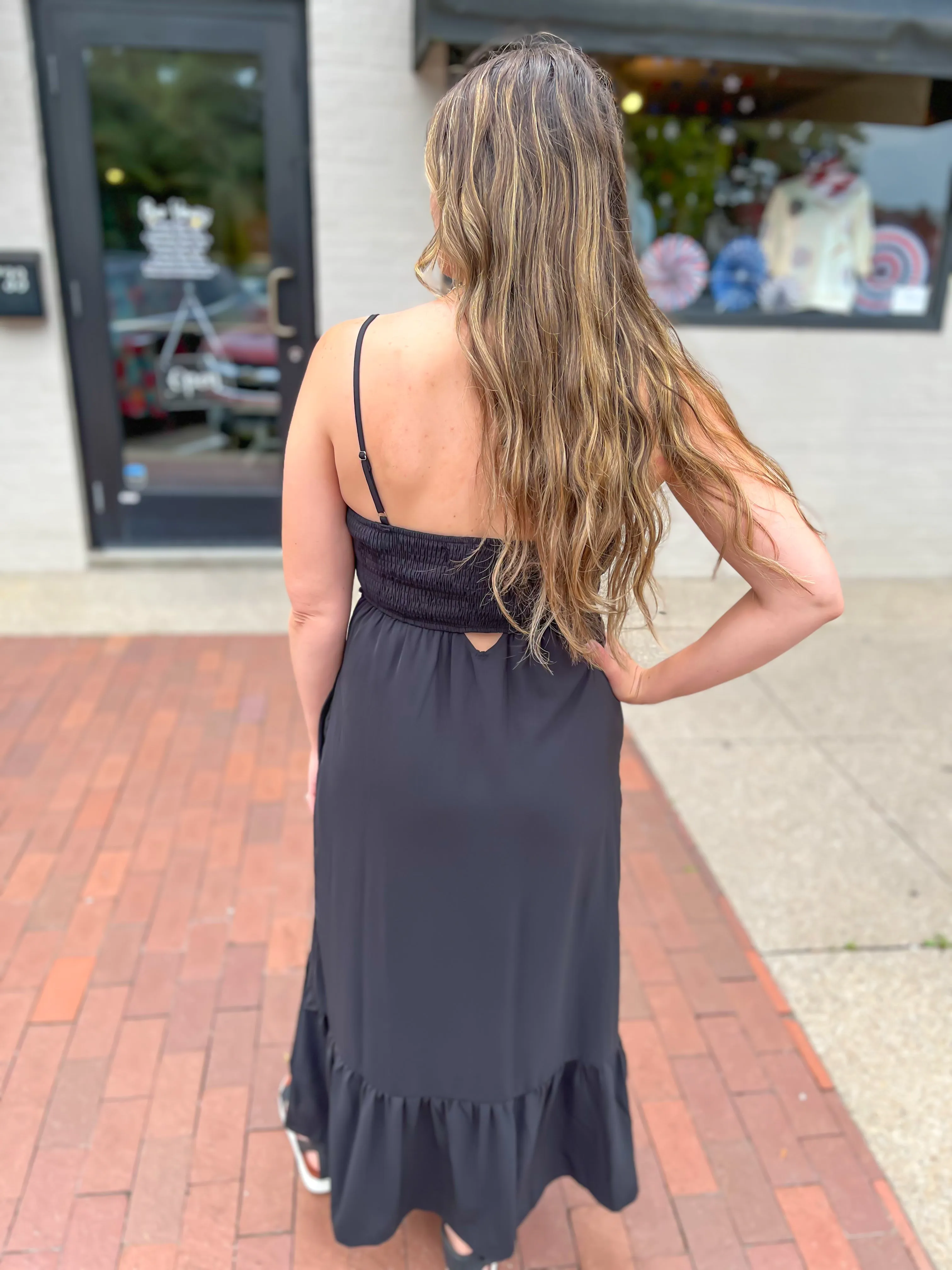 Black Sweetheart Button Down Maxi Dress