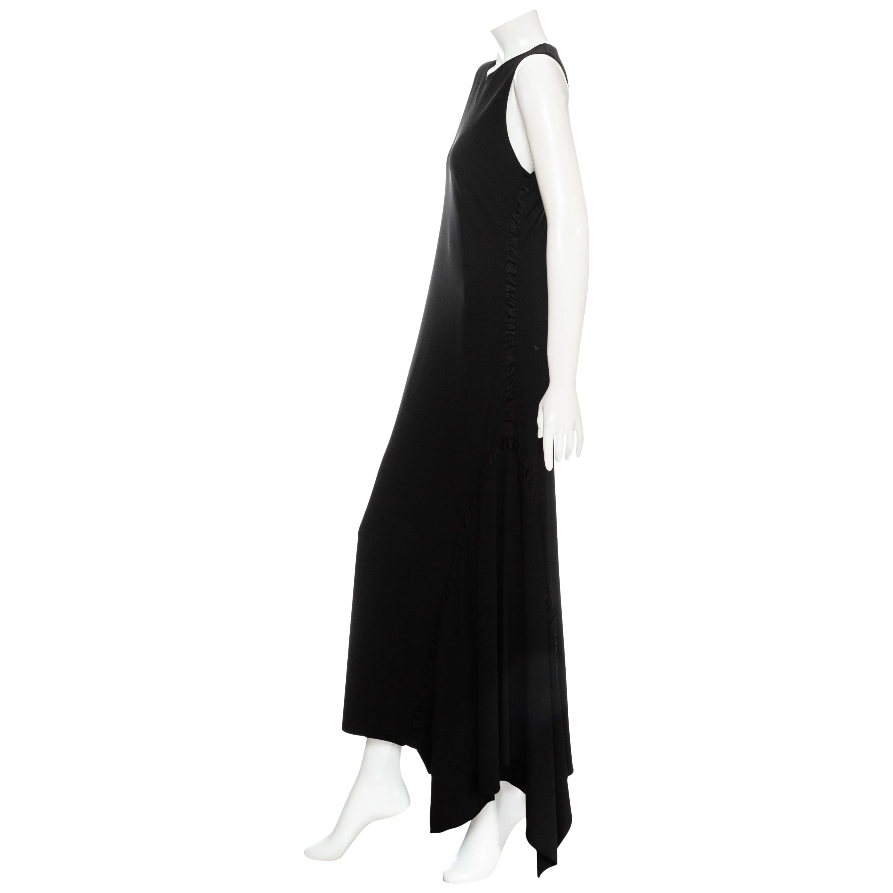 Black Viscose Cady Satin-Trim Ruched Maxi Dress