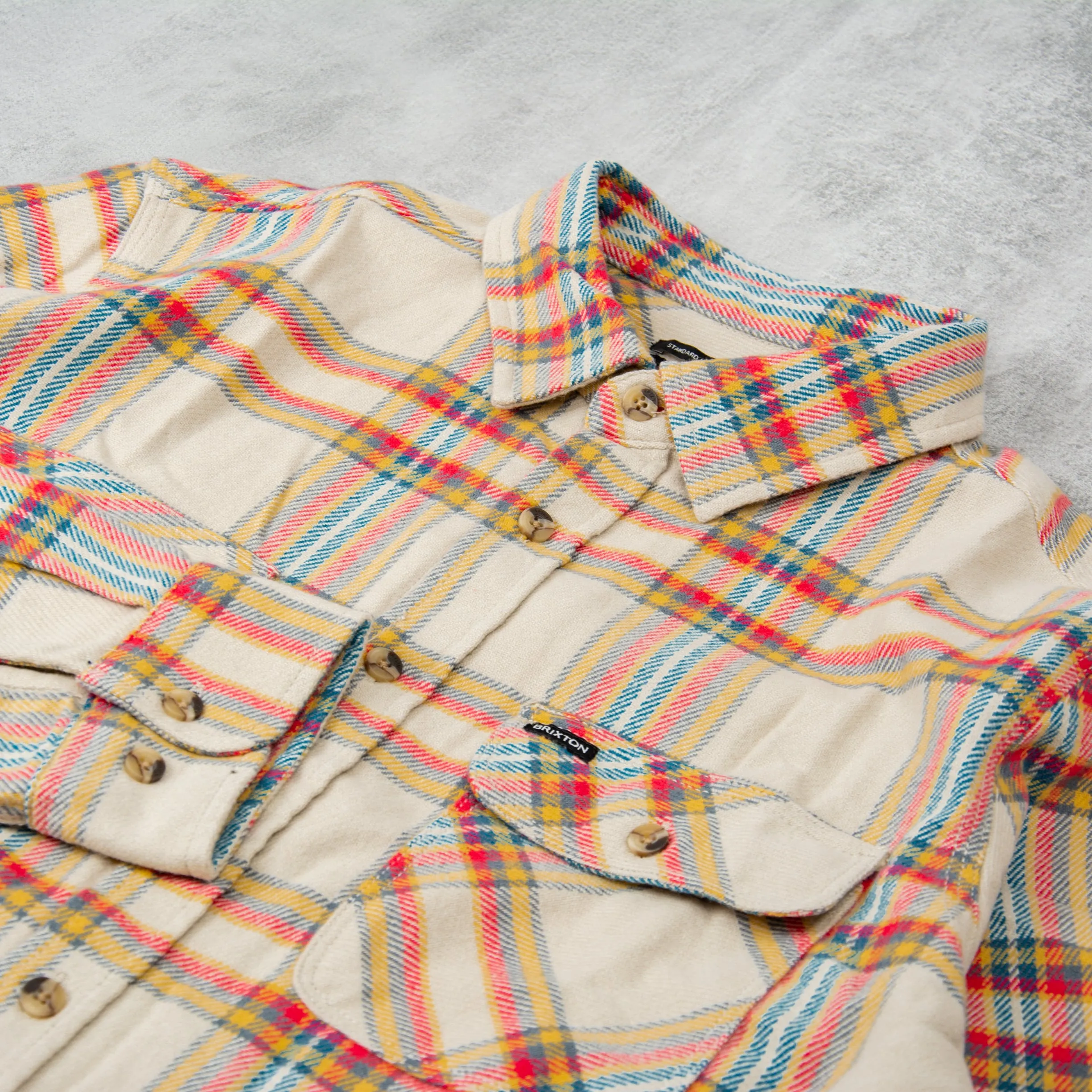 Brixton Bowery L/S Flannel Shirt - White / Yellow / Red