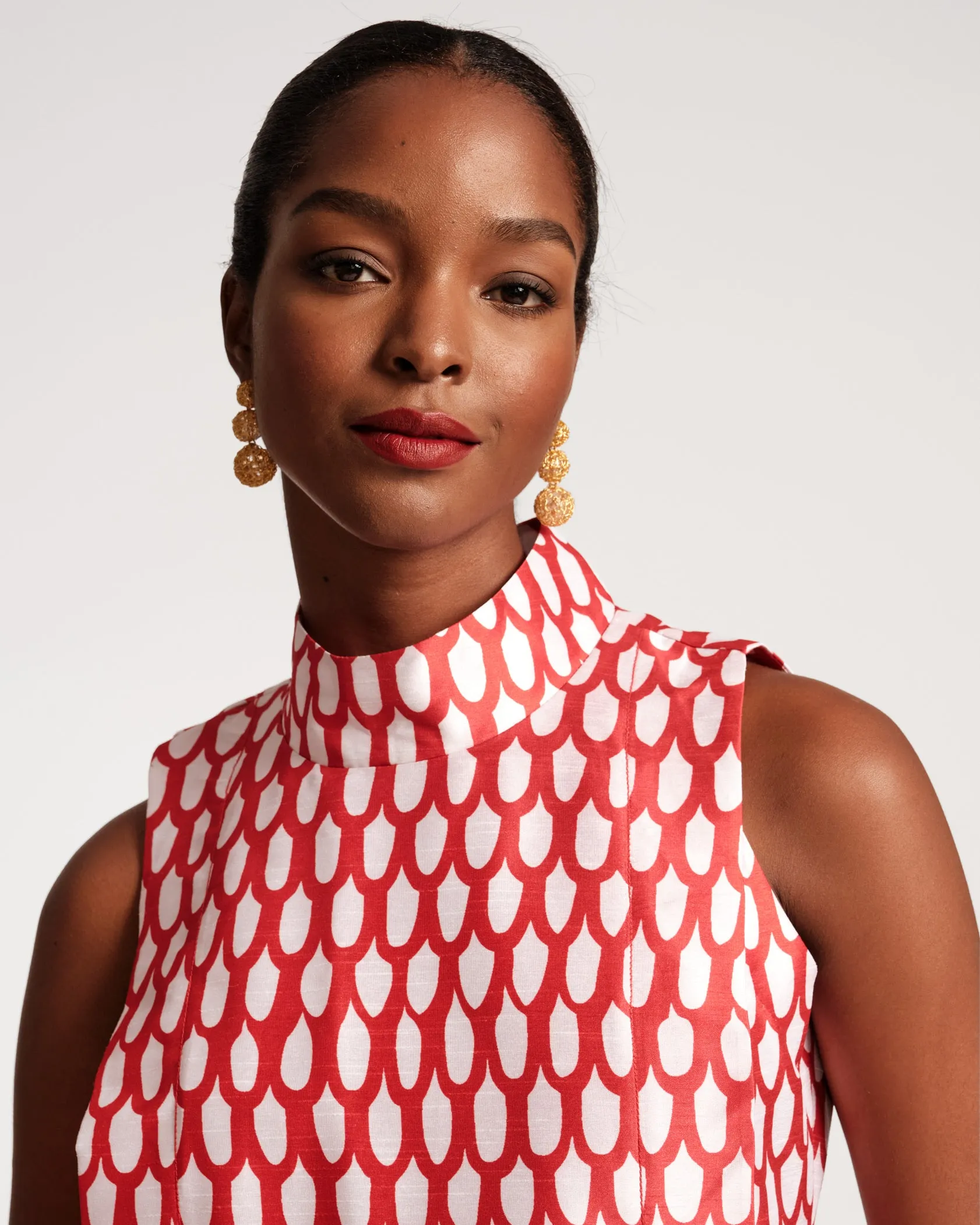 Carlyle Panel Dress Loop Print Oyster Red