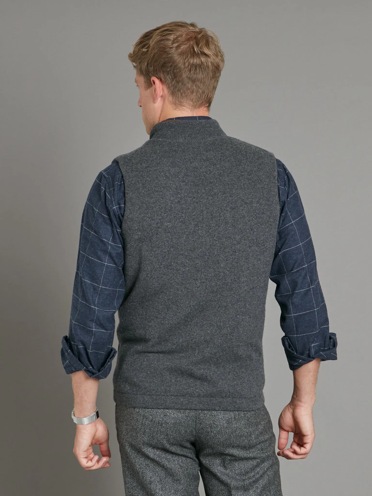 Cashmere Reversible Gilet - Navy & Charcoal