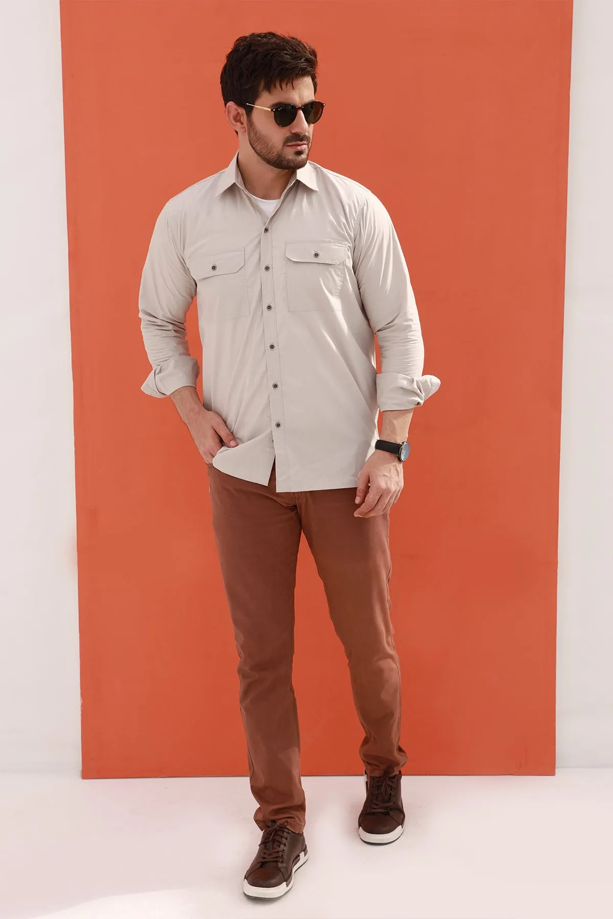 Casual Lunar Gray Poplin Shirt - P22 - MS0005R