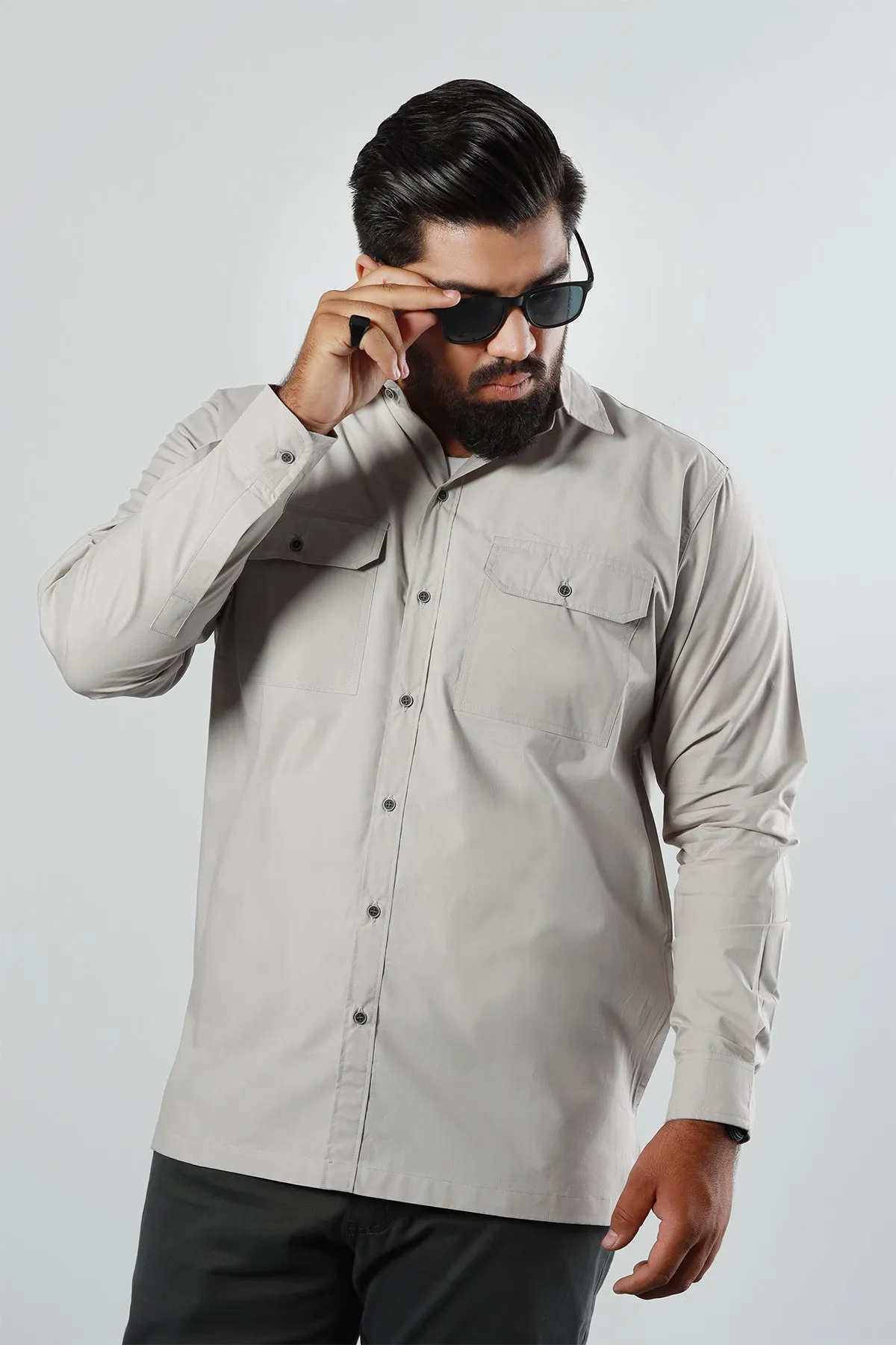 Casual Lunar Gray Poplin Shirt (Plus Size) - P22 - MS0005P