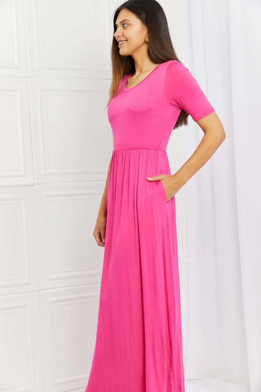 Celeste Sweetheart Full Size Short Sleeve Maxi Dress in Hot Pink