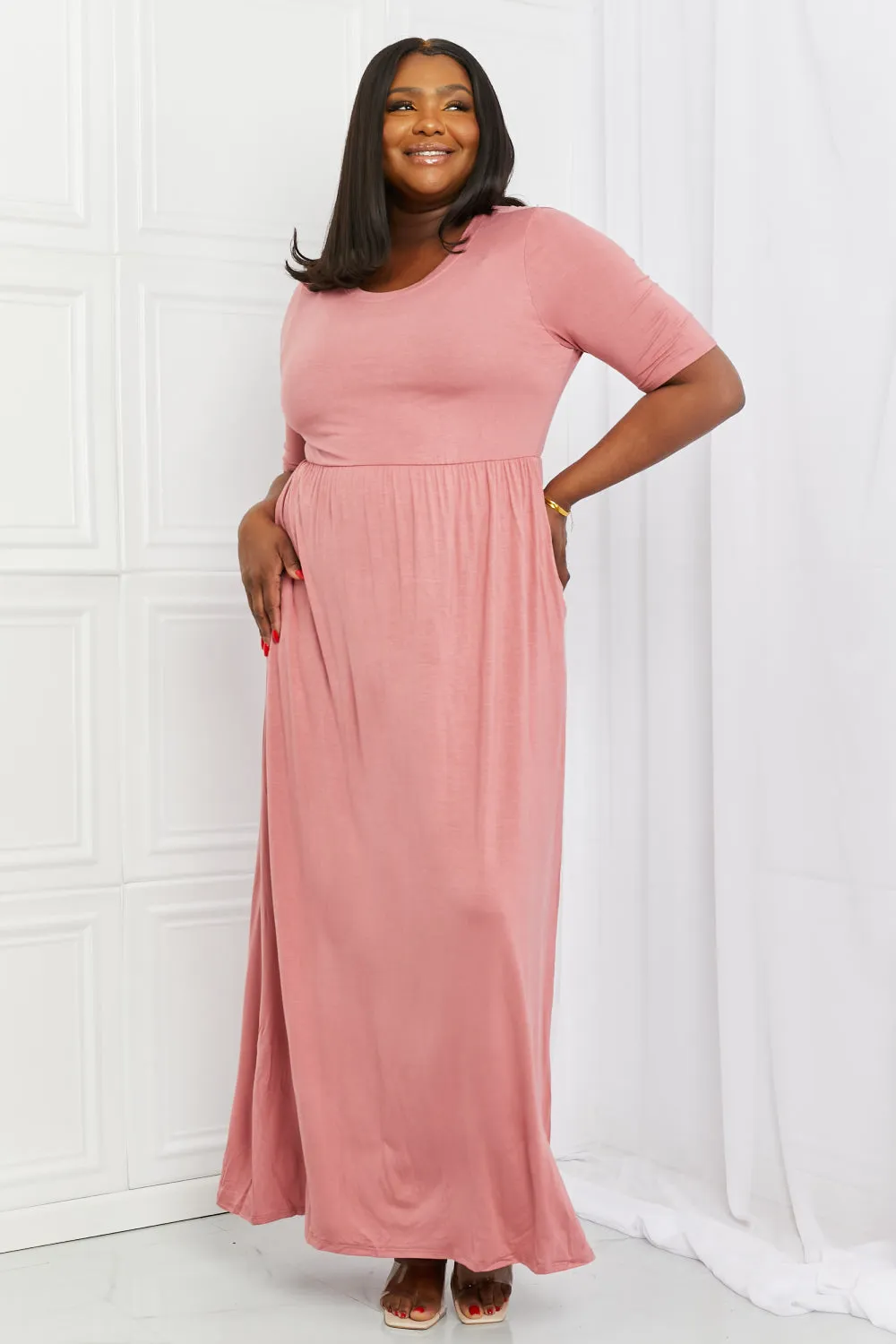 Celeste Sweetheart Full Size Short Sleeve Maxi Dress in Light Mauve