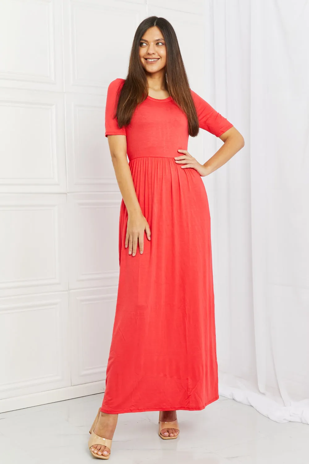 Celeste Sweetheart Full Size Short Sleeve Maxi Dress in Orange