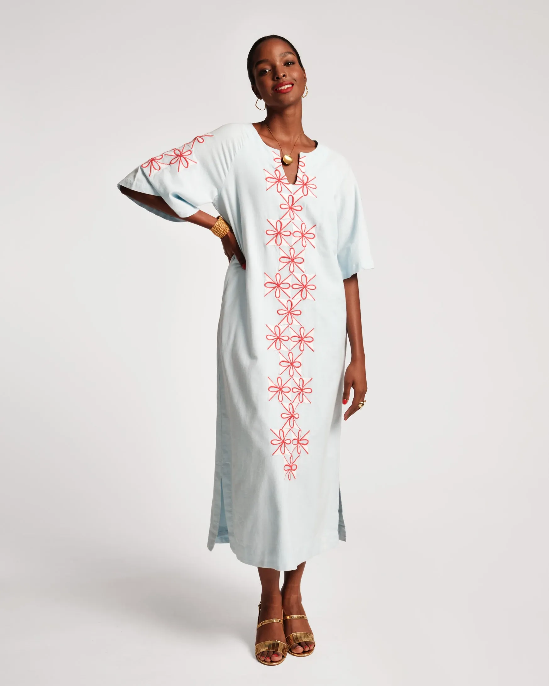 Charming Caftan Gambit Print Light Blue Multi