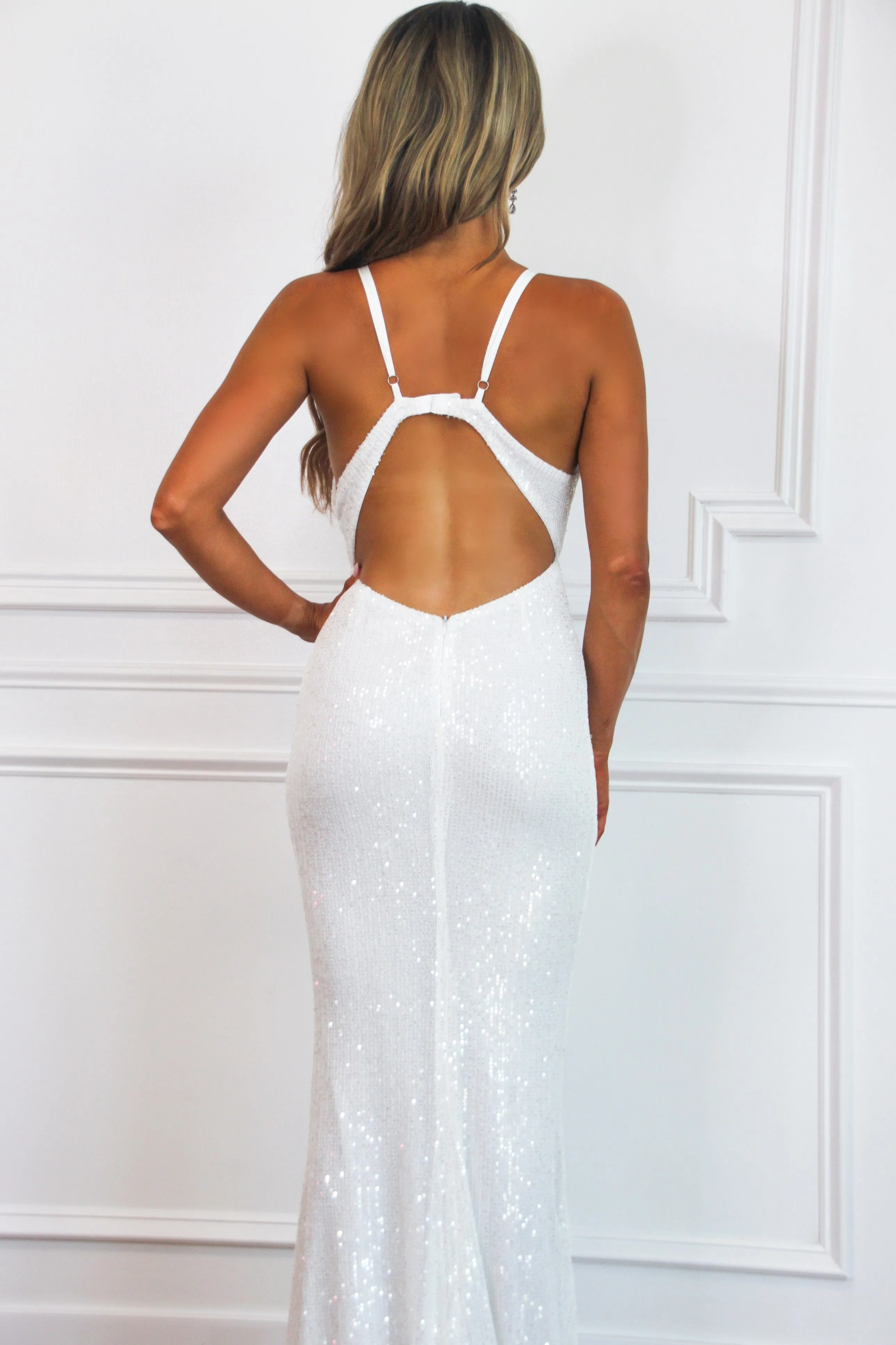 Chase You Down Sequin Maxi Dress: White