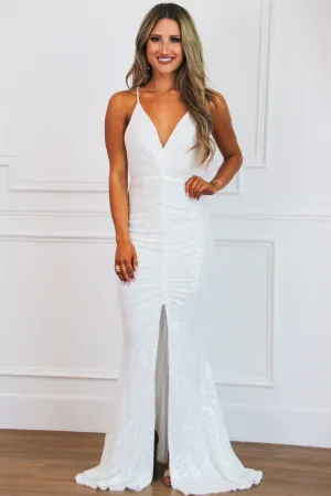 Chase You Down Sequin Maxi Dress: White