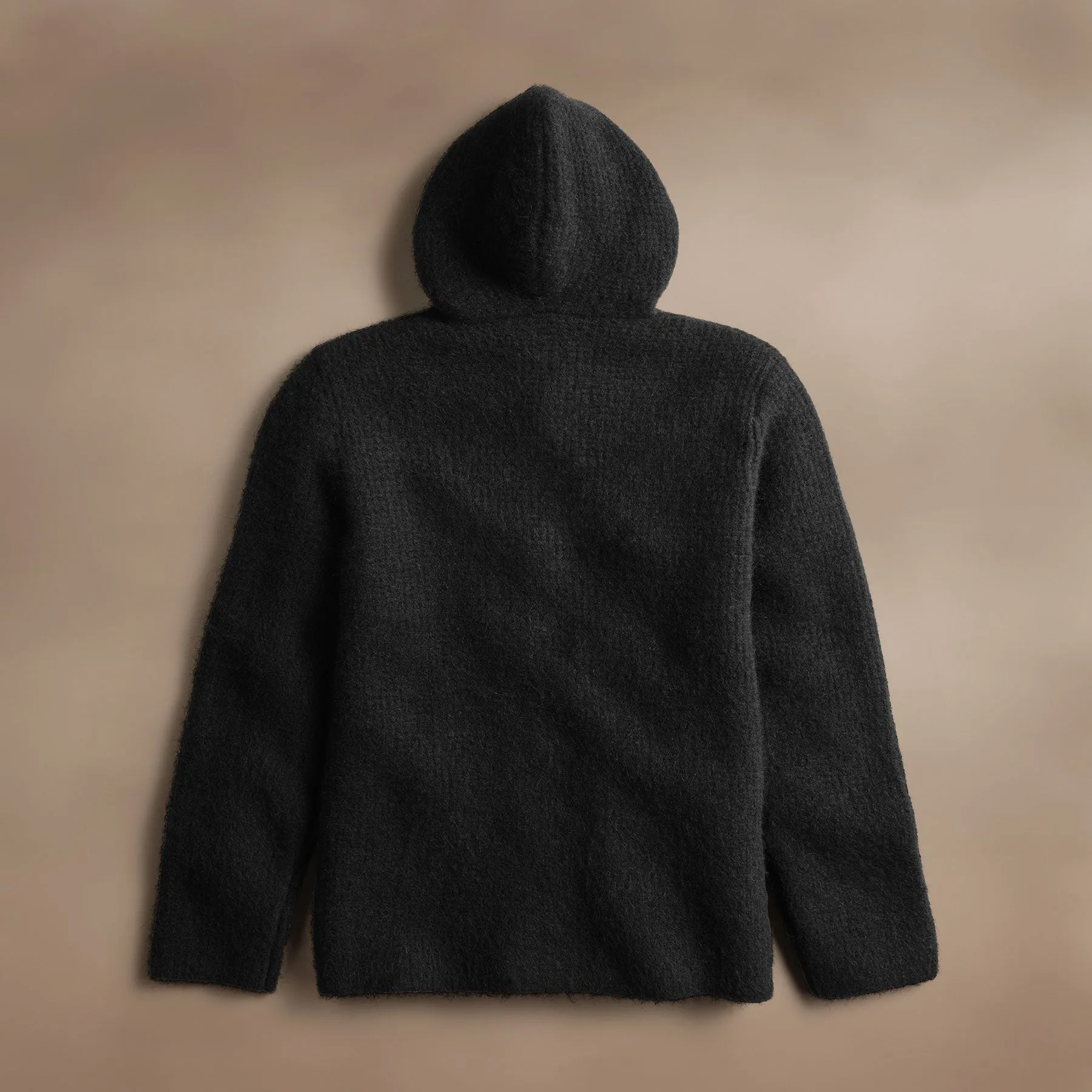 Chunky Waffle Knit Hooded Coat - Black