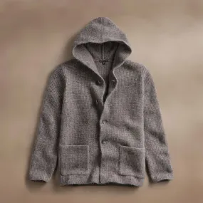 Chunky Waffle Knit Hooded Coat - Mid Grey