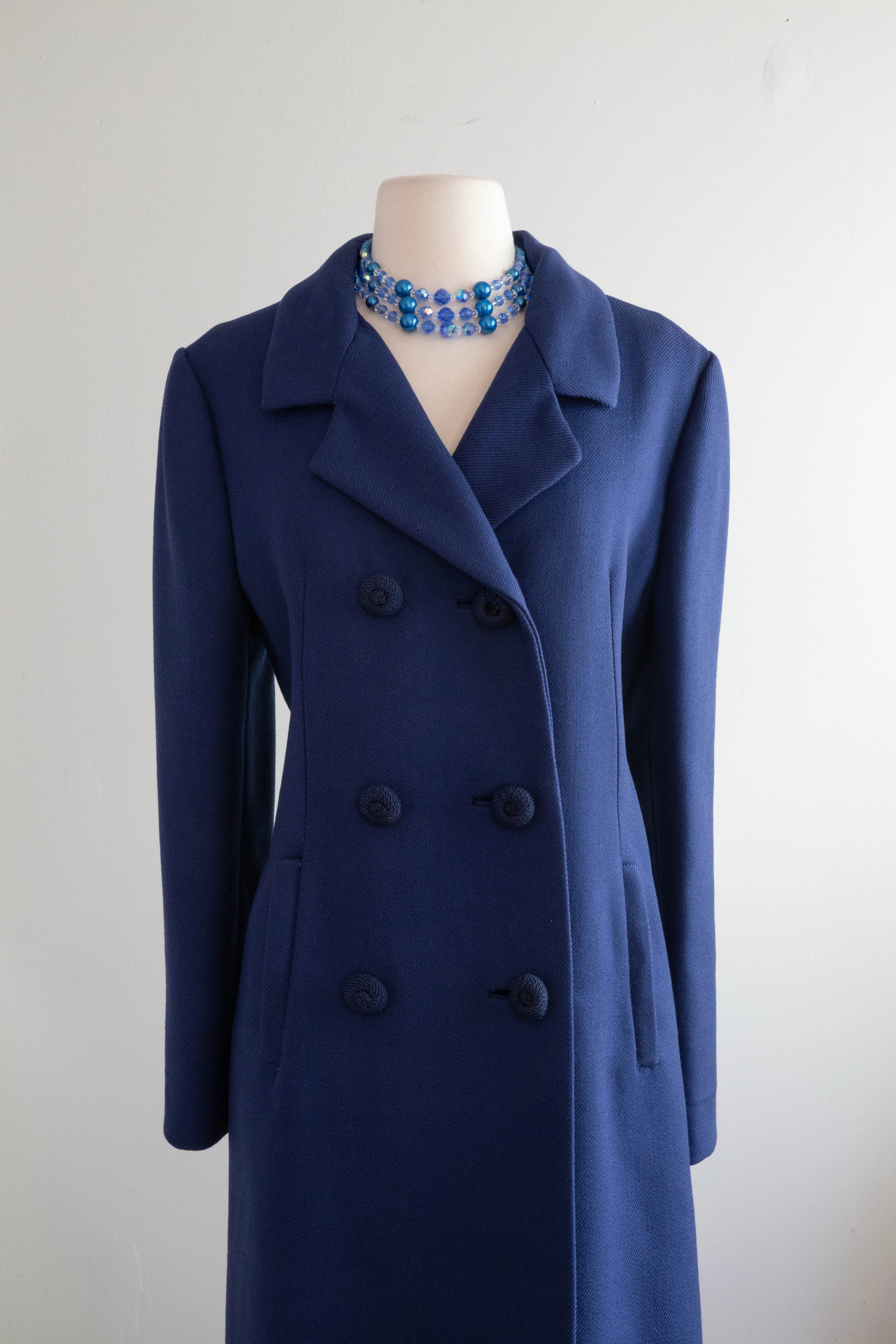 Classic Early 1960's Sapphire Blue Wool Coat Dan Millstein / L