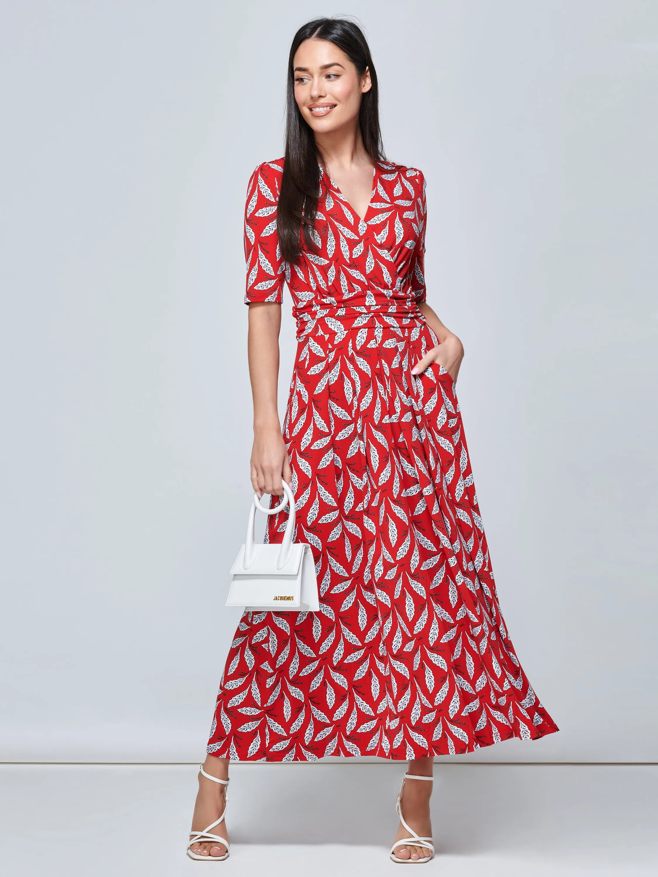 Coleen Wrap Maxi Dress, Red Leafy