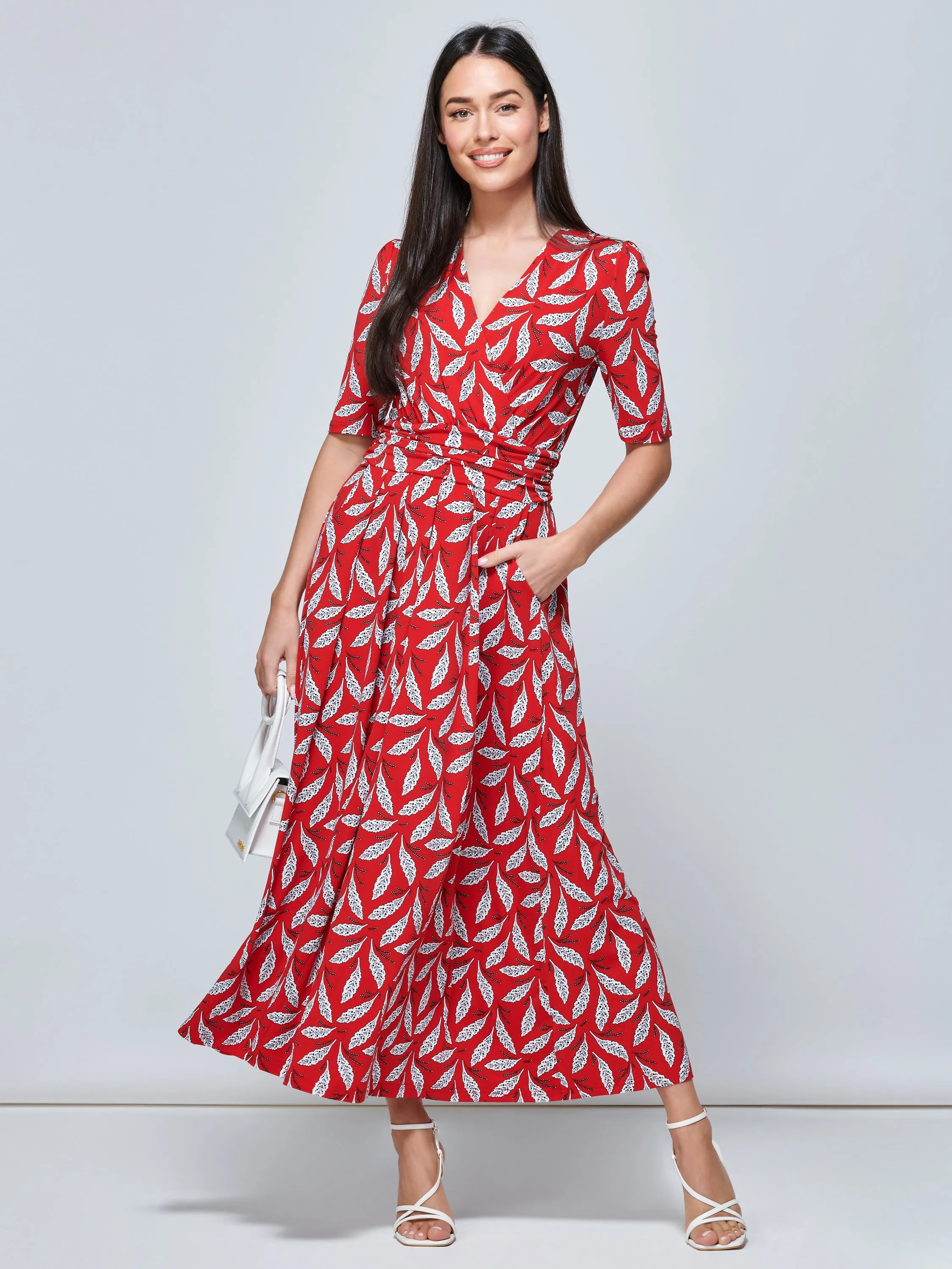 Coleen Wrap Maxi Dress, Red Leafy