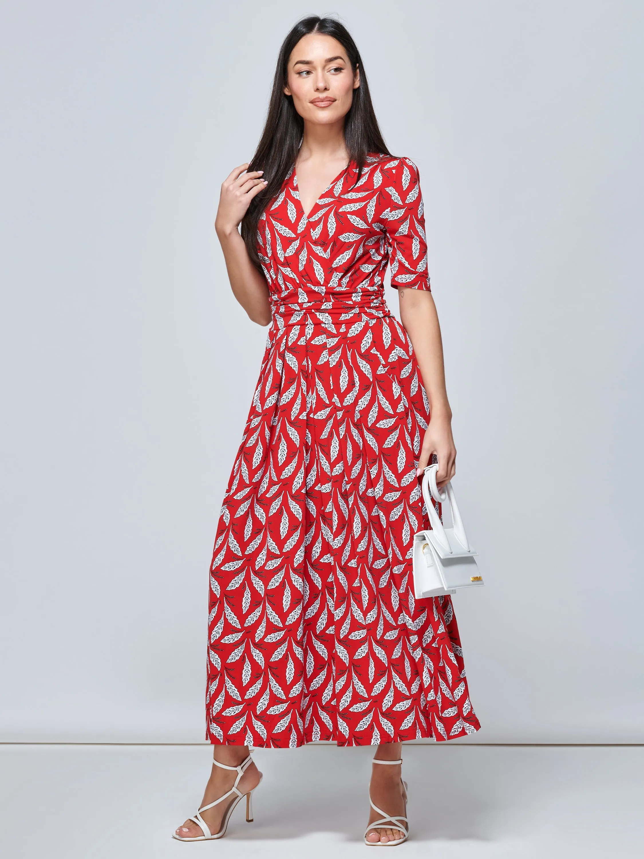 Coleen Wrap Maxi Dress, Red Leafy