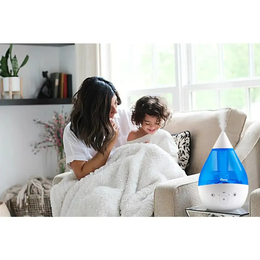 Crane 4-in-1 Filter Free Top Fill Drop Cool Mist Humidifier w/ Sound Machine - BLUE/WHITE