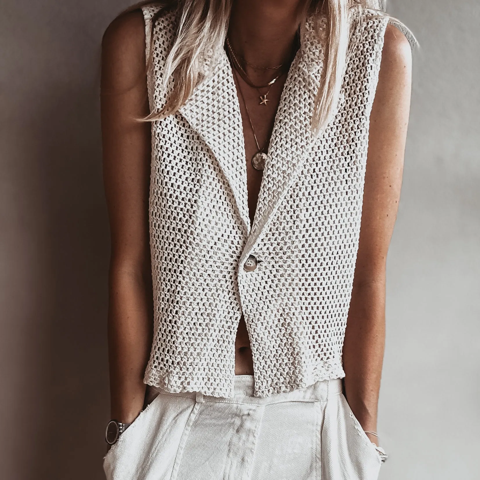 CREAM crochet gilet cardi  *NEW*