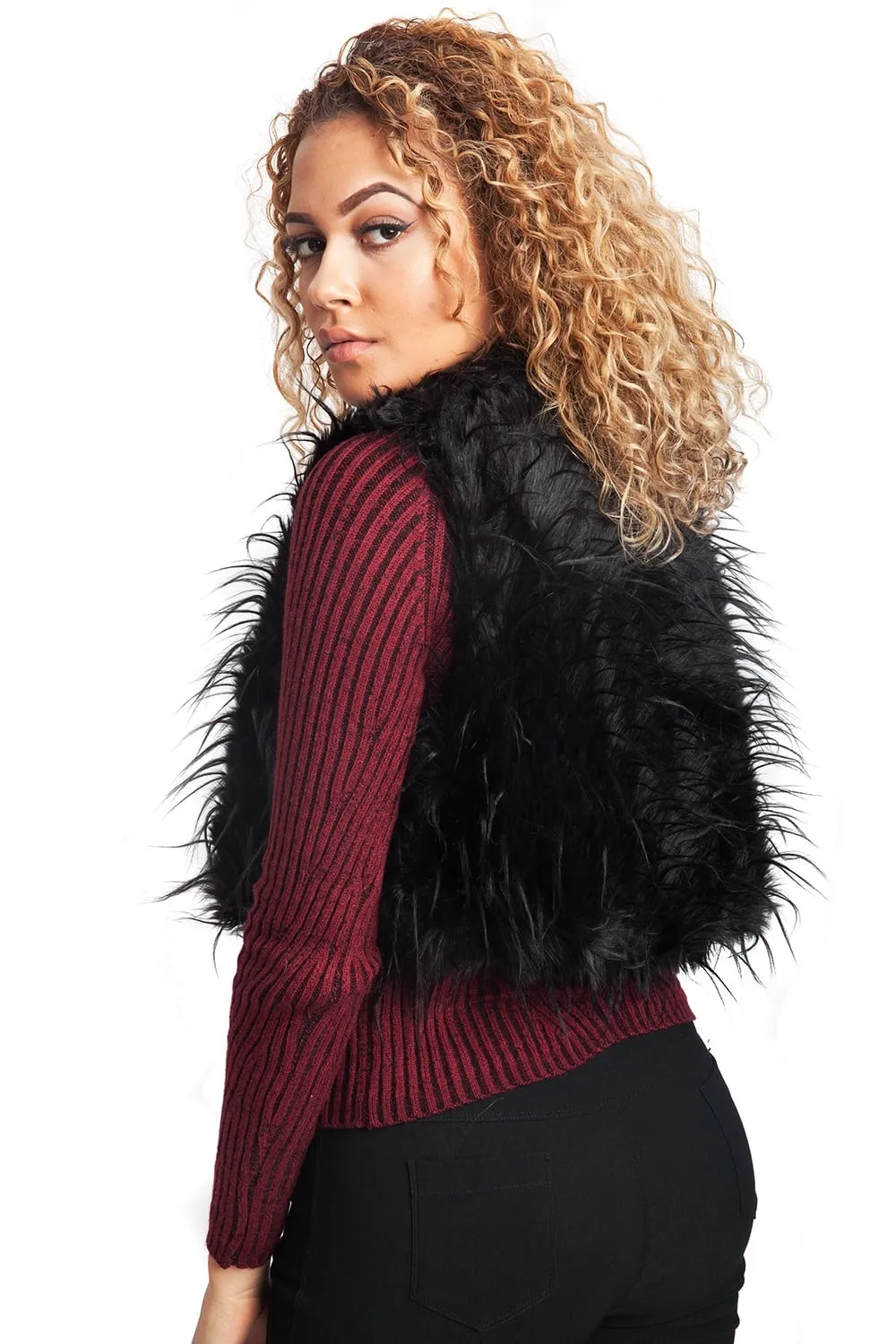 Cropped Long Fur Faux Fur Gilet