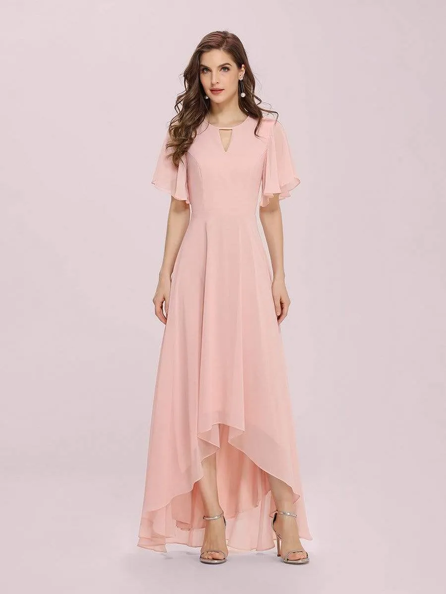 Cute High Waist High Low Chiffon Bridesmaid Dress