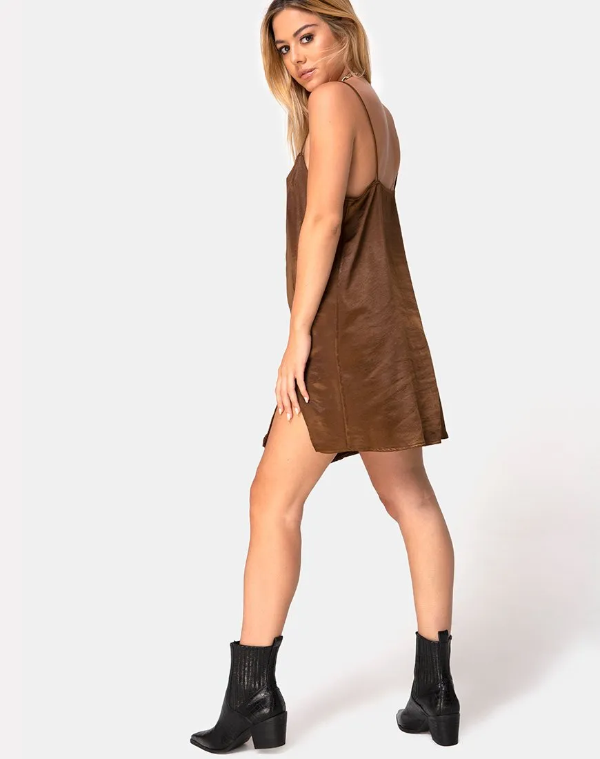 Datista Slip Dress in Satin Brown