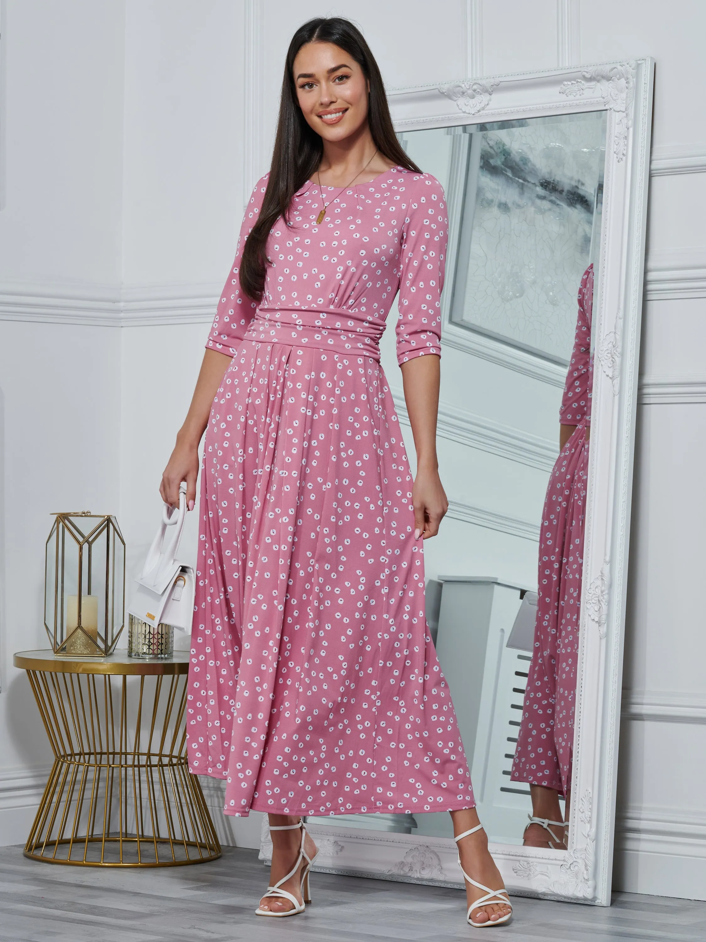 Denisse Spotty Maxi Dress, Mauve Pink