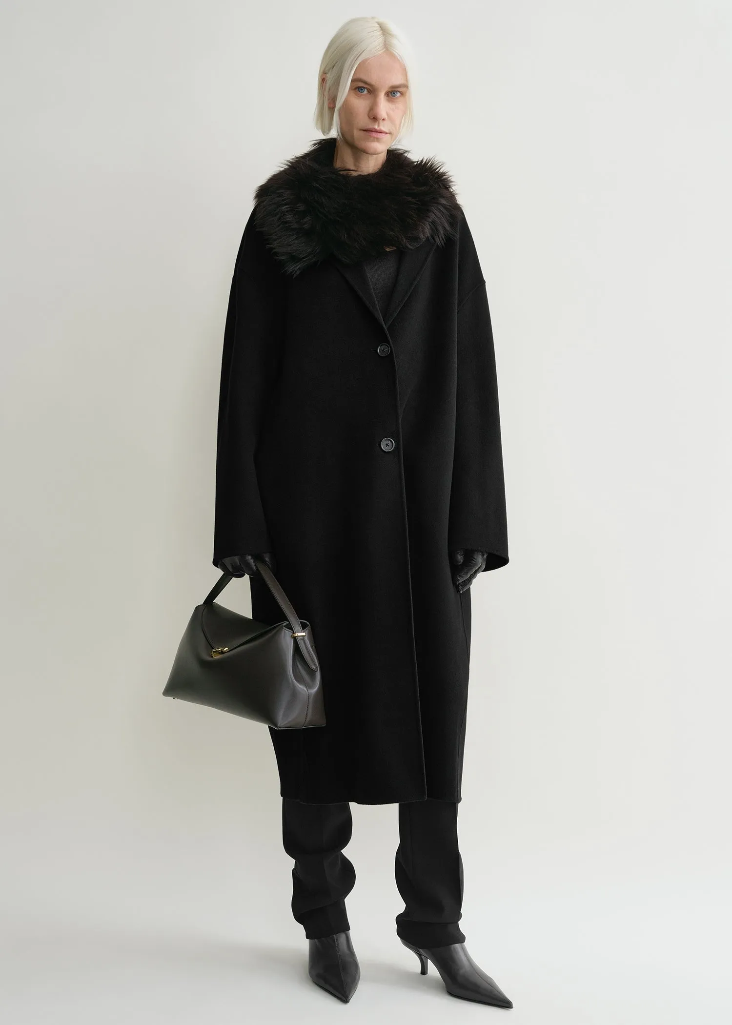 Doublé cocoon coat black