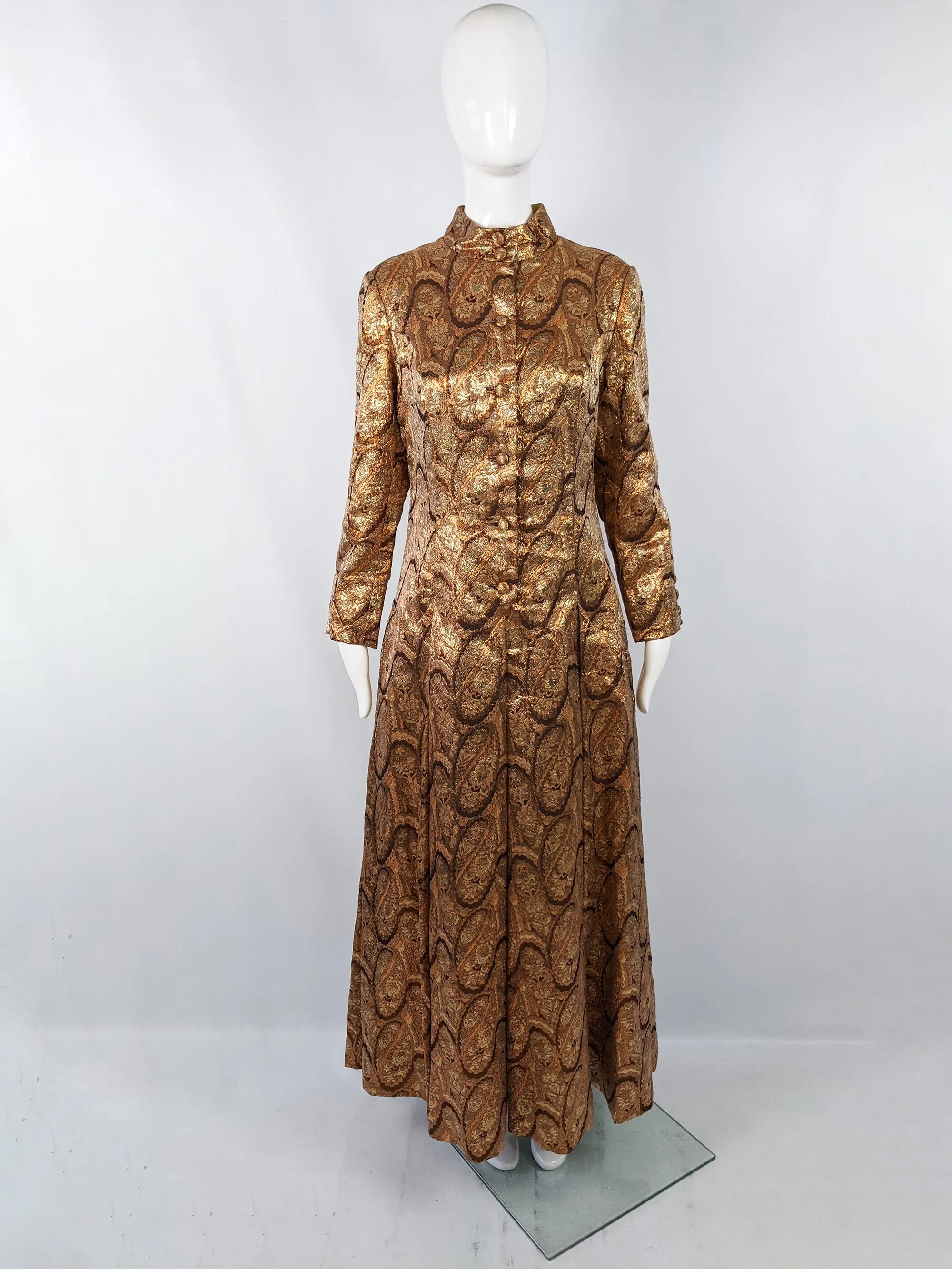 Dynasty Vintage Bronze, Silver & Gold Brocade Maxi Dress, 1960s