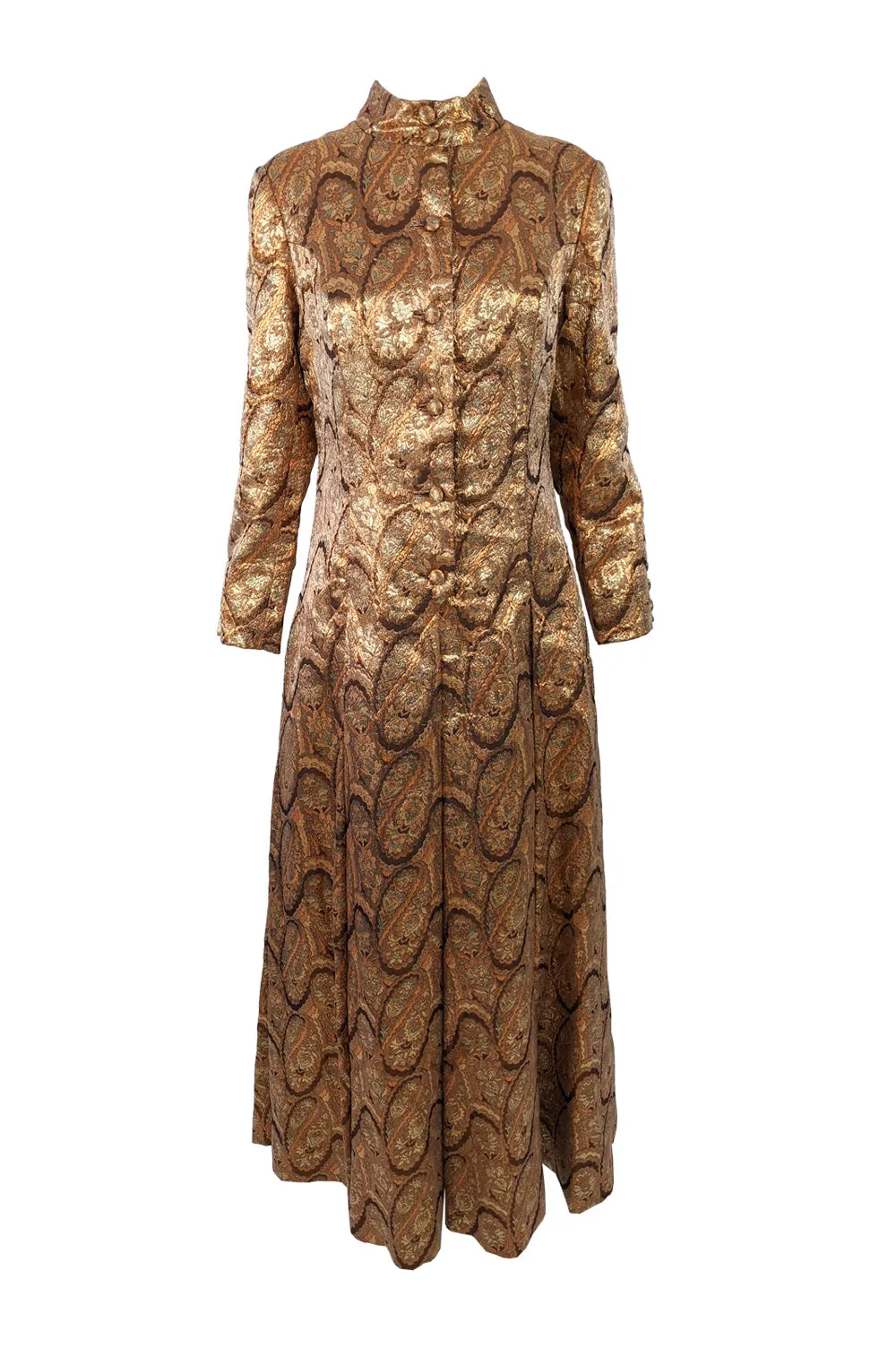 Dynasty Vintage Bronze, Silver & Gold Brocade Maxi Dress, 1960s