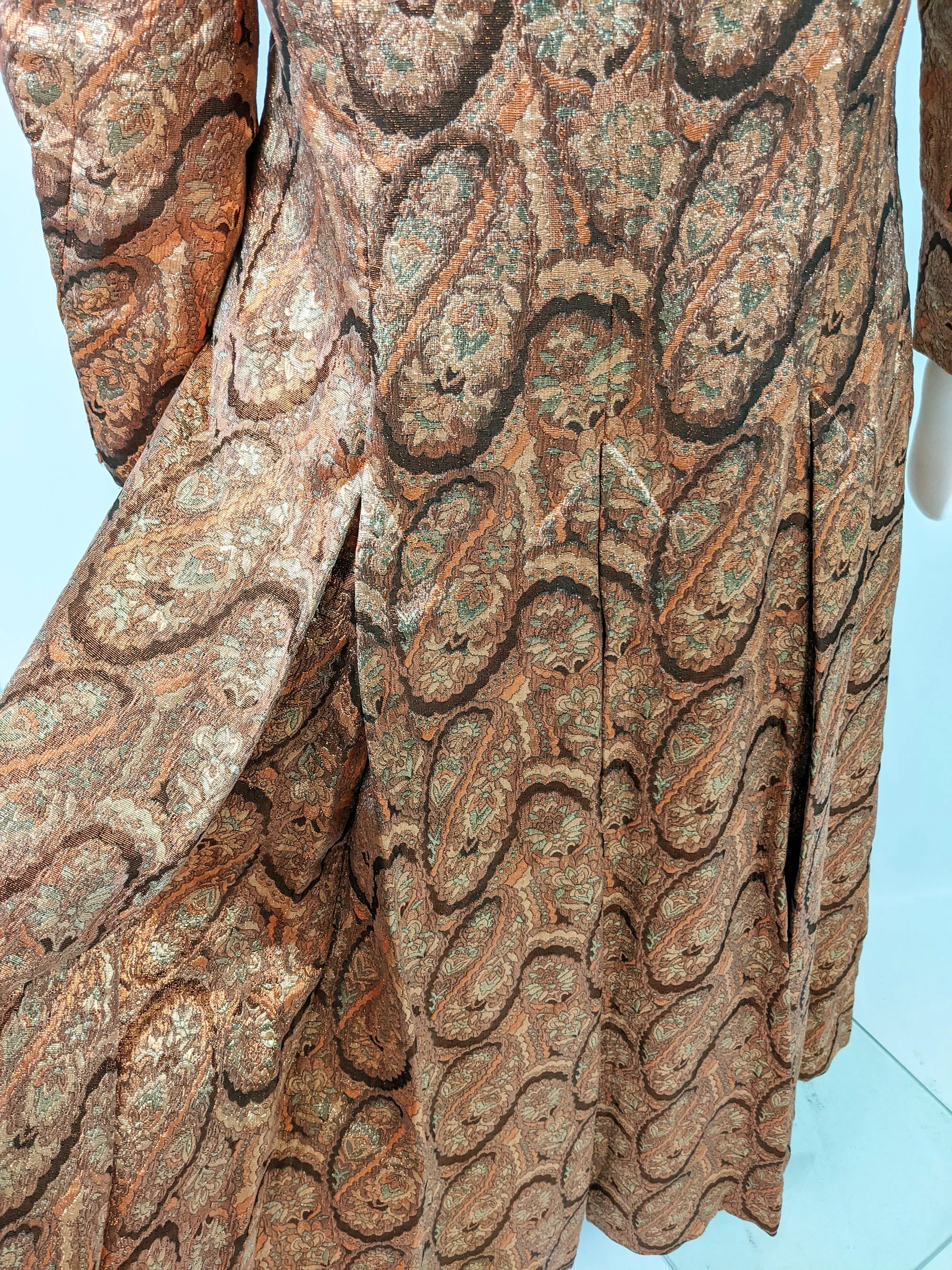 Dynasty Vintage Bronze, Silver & Gold Brocade Maxi Dress, 1960s