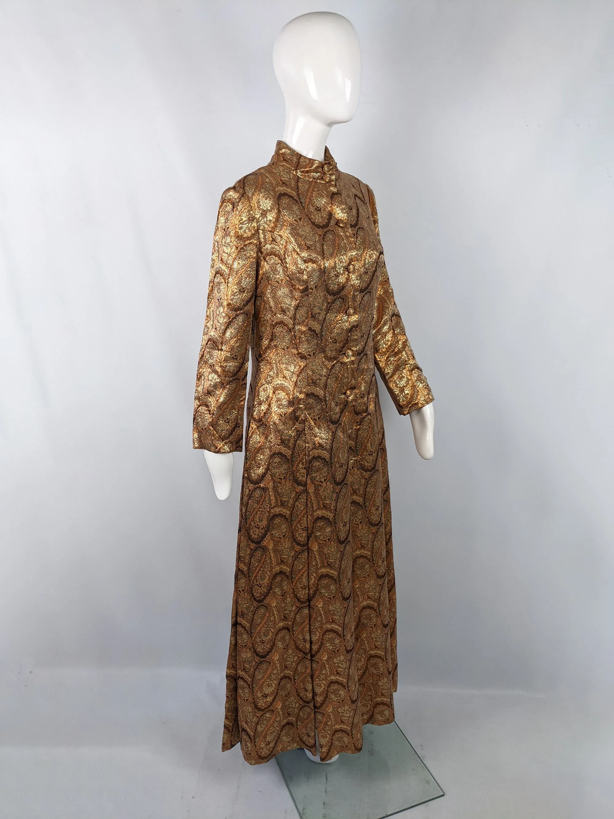 Dynasty Vintage Bronze, Silver & Gold Brocade Maxi Dress, 1960s