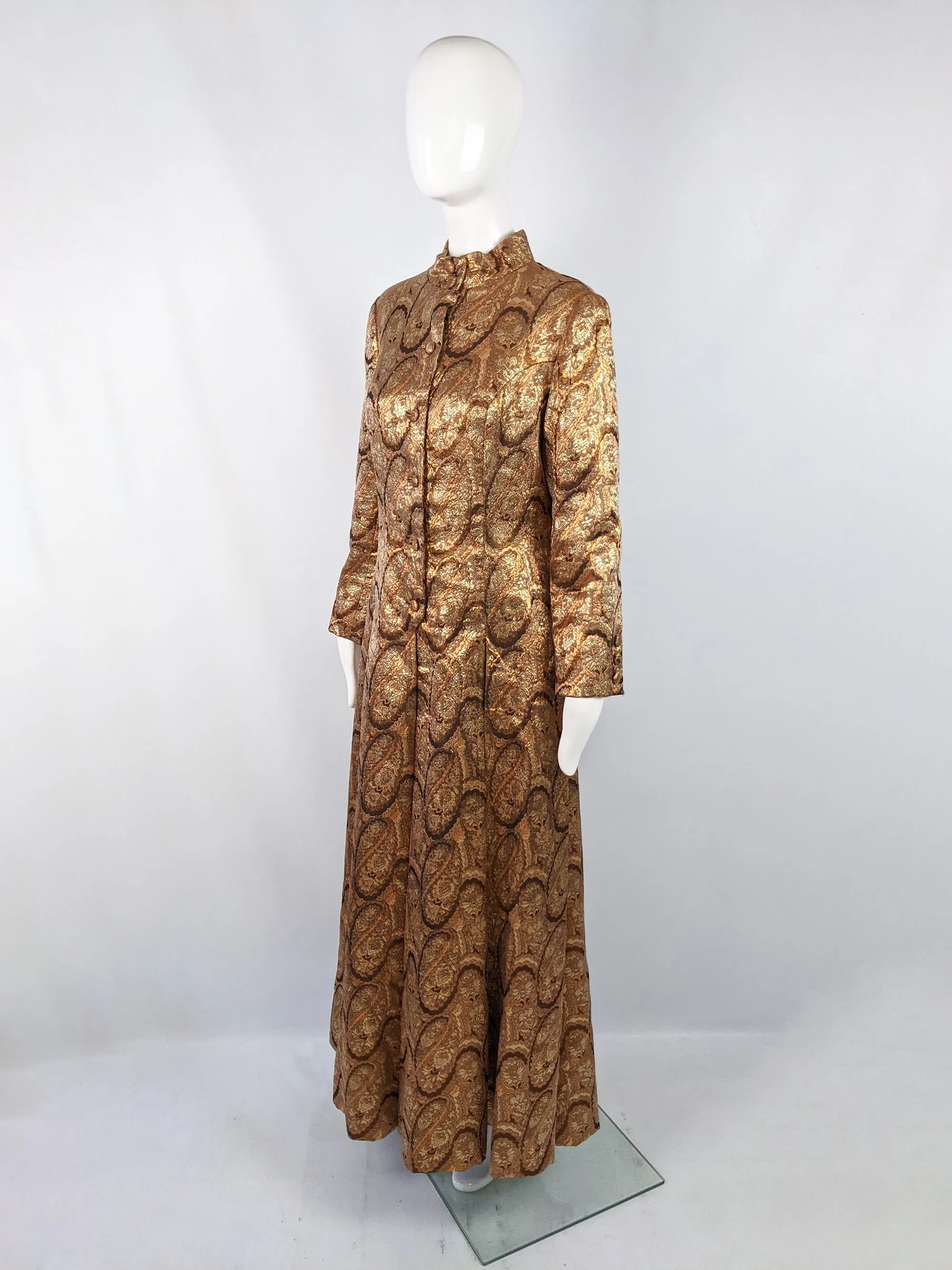 Dynasty Vintage Bronze, Silver & Gold Brocade Maxi Dress, 1960s