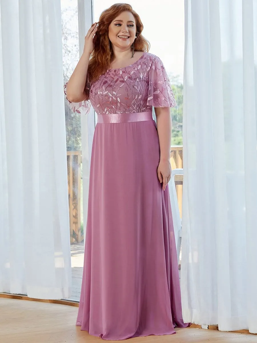 Elegant Plus Size A-Line Chiffon Evening Dress with Sequin