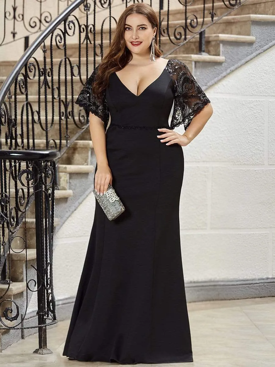 Elegant Plus Size V Neck Fishtail Evening Dress for Women