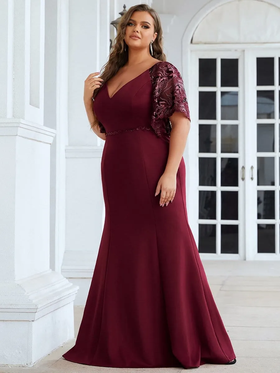 Elegant Plus Size V Neck Fishtail Evening Dress for Women