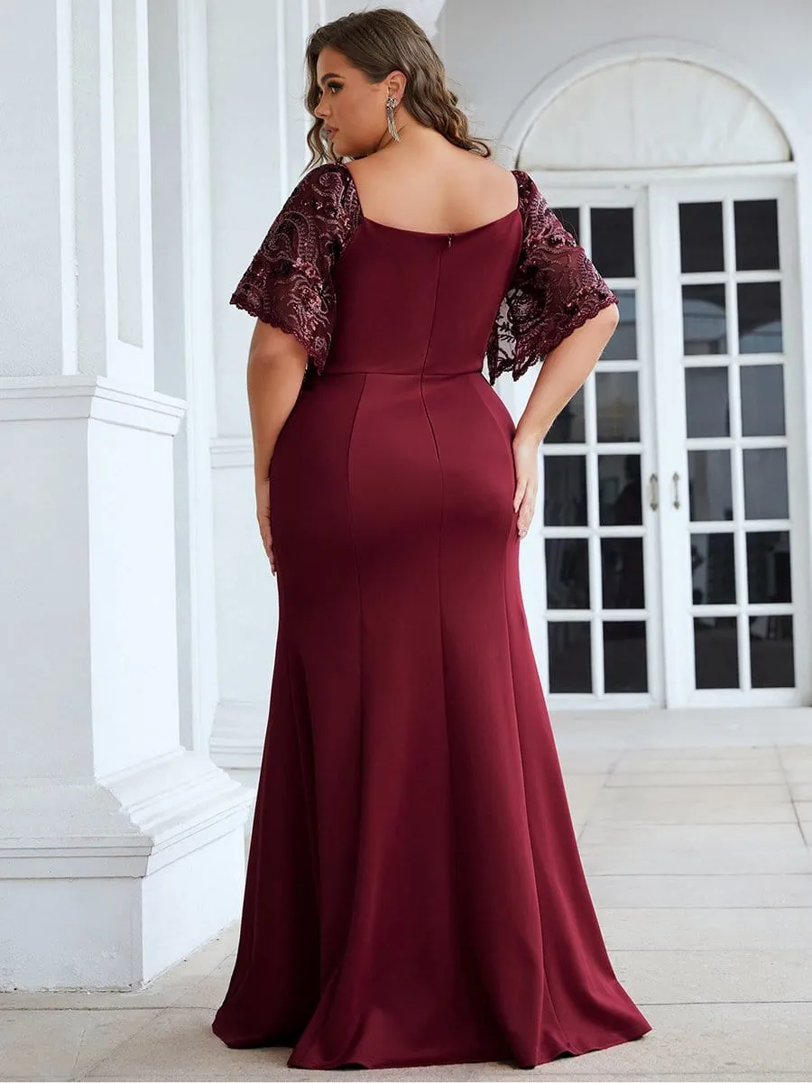 Elegant Plus Size V Neck Fishtail Evening Dress for Women