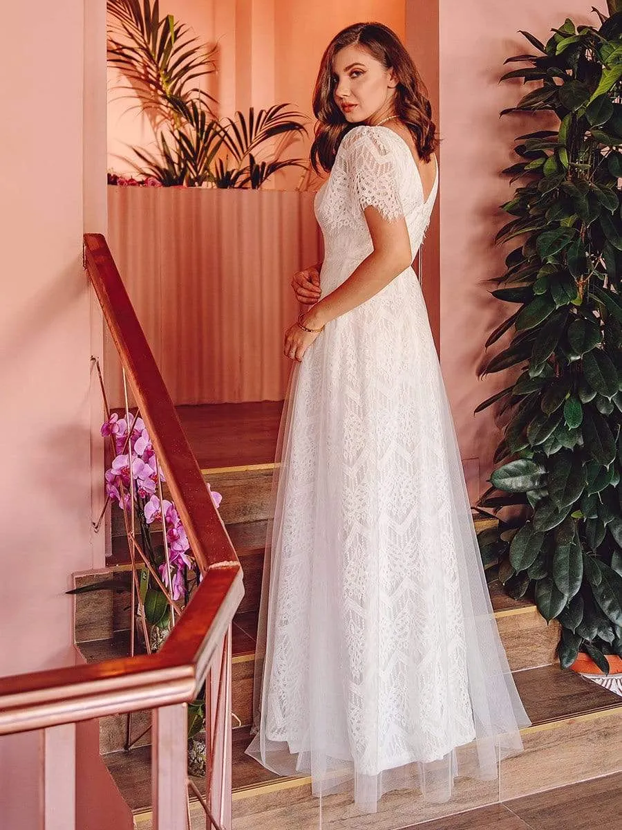 Elegant Simple A Line Lace & Tulle Wedding Dress