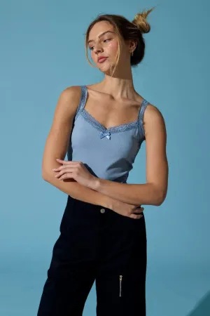 Elie Lace Trim Sculpt Tank Dusty Blue